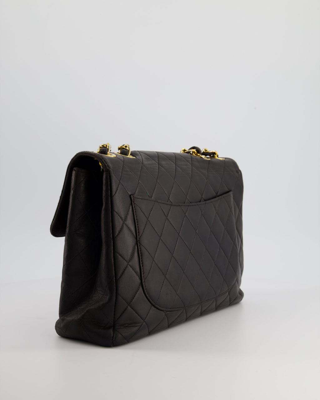 Chanel Black Vintage Maxi Mademoiselle Single Flap Bag in Lambskin with 24K Gold Hardware