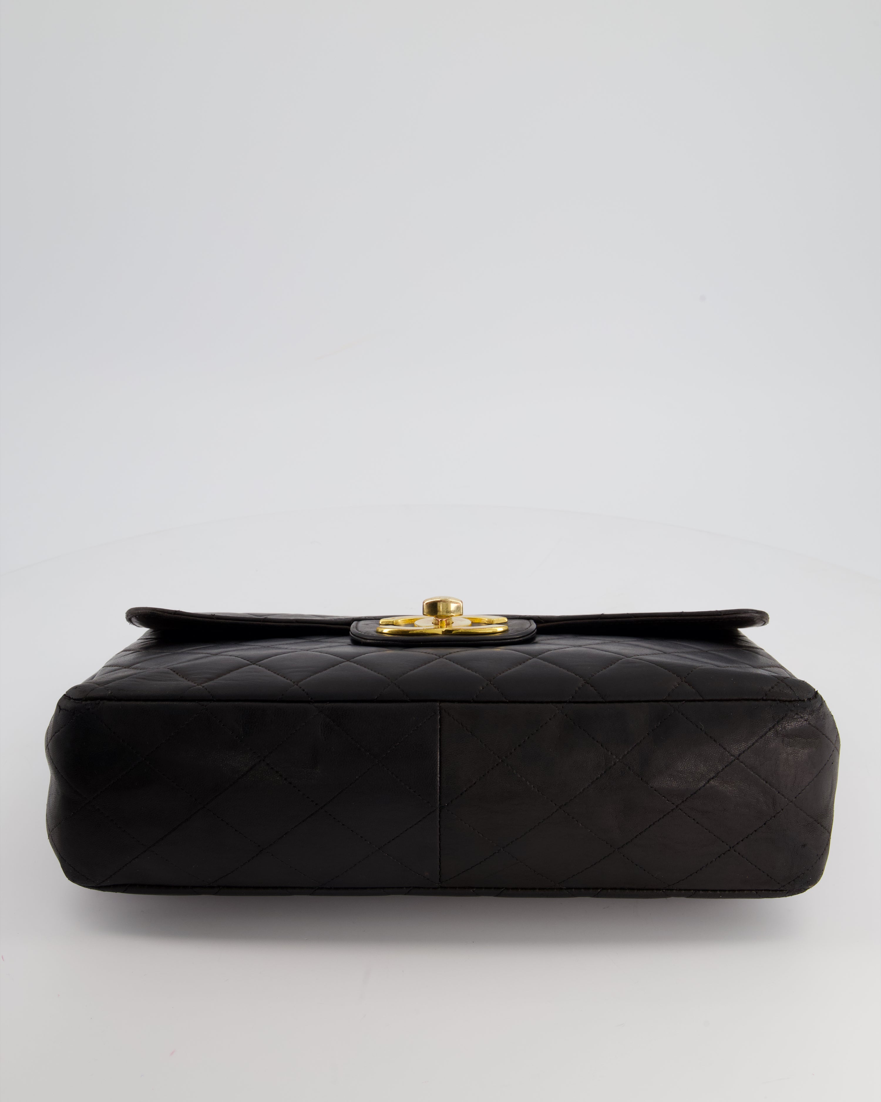 Chanel Black Vintage Maxi Mademoiselle Single Flap Bag in Lambskin with 24K Gold Hardware