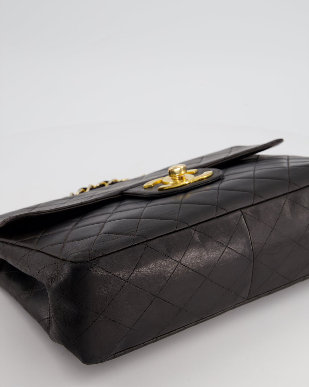 Chanel Black Vintage Maxi Mademoiselle Single Flap Bag in Lambskin with 24K Gold Hardware
