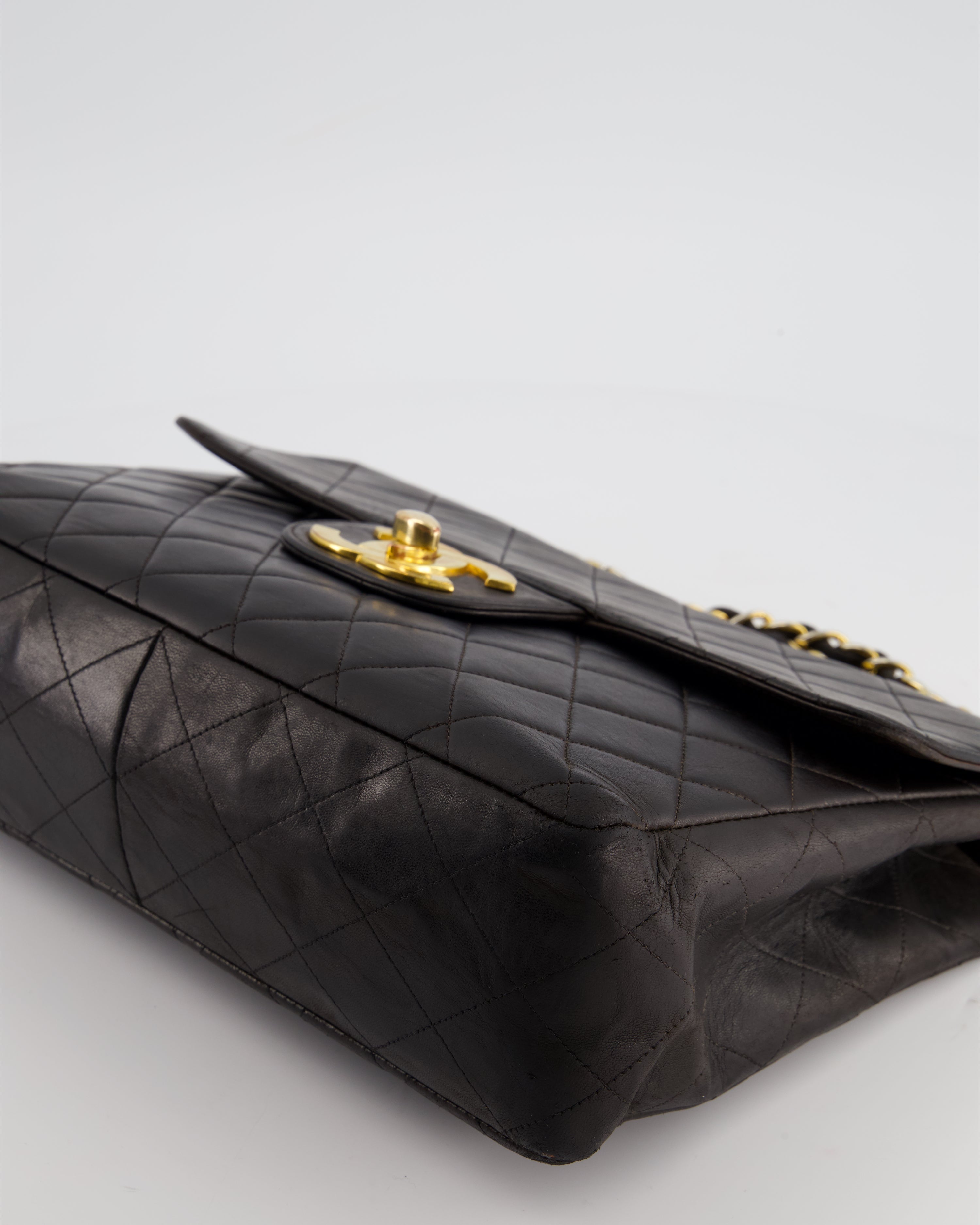 Chanel Black Vintage Maxi Mademoiselle Single Flap Bag in Lambskin with 24K Gold Hardware