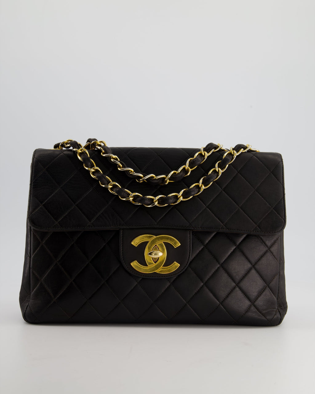 Chanel Black Vintage Maxi Mademoiselle Single Flap Bag in Lambskin with 24K Gold Hardware
