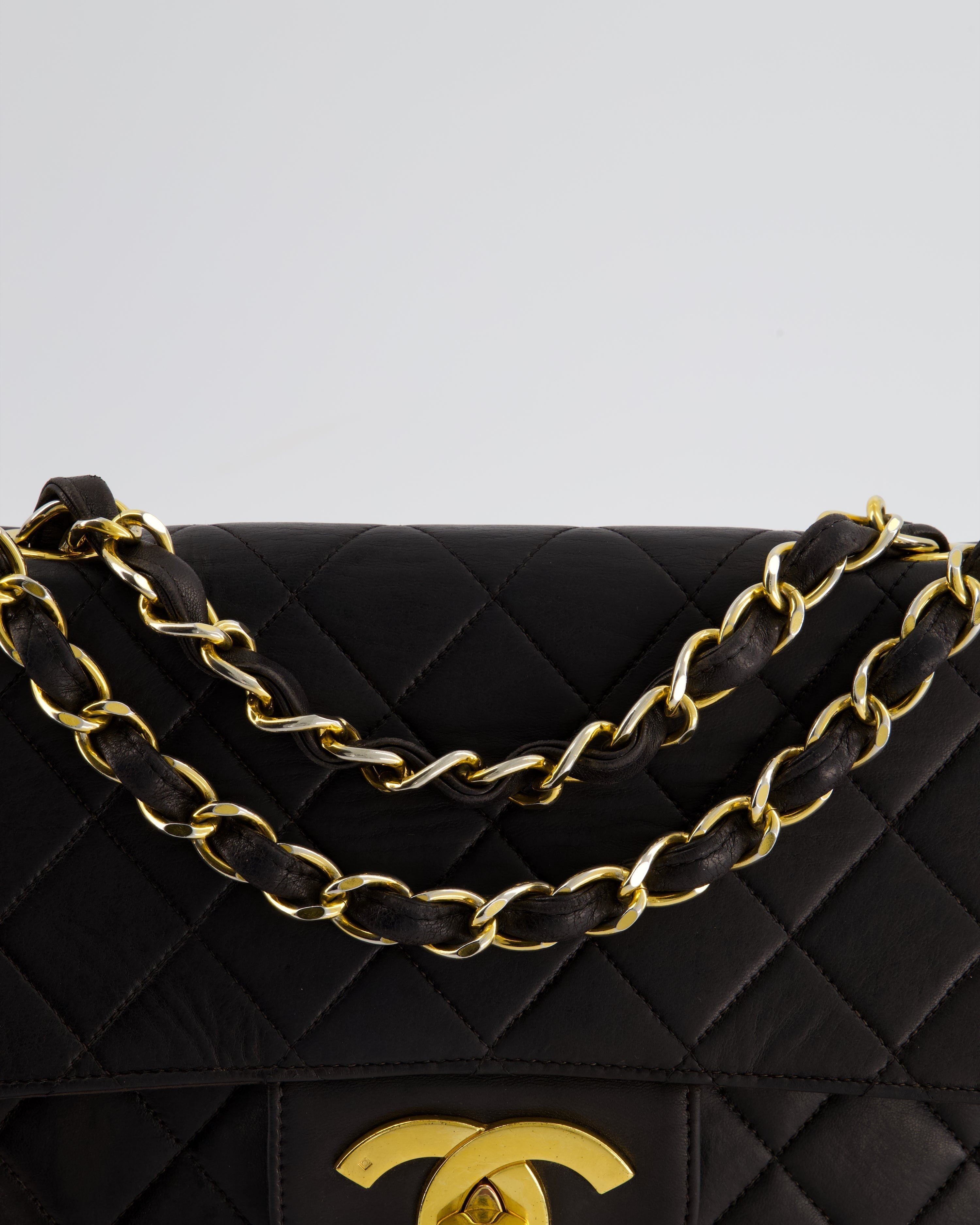 Chanel Black Vintage Maxi Mademoiselle Single Flap Bag in Lambskin with 24K Gold Hardware