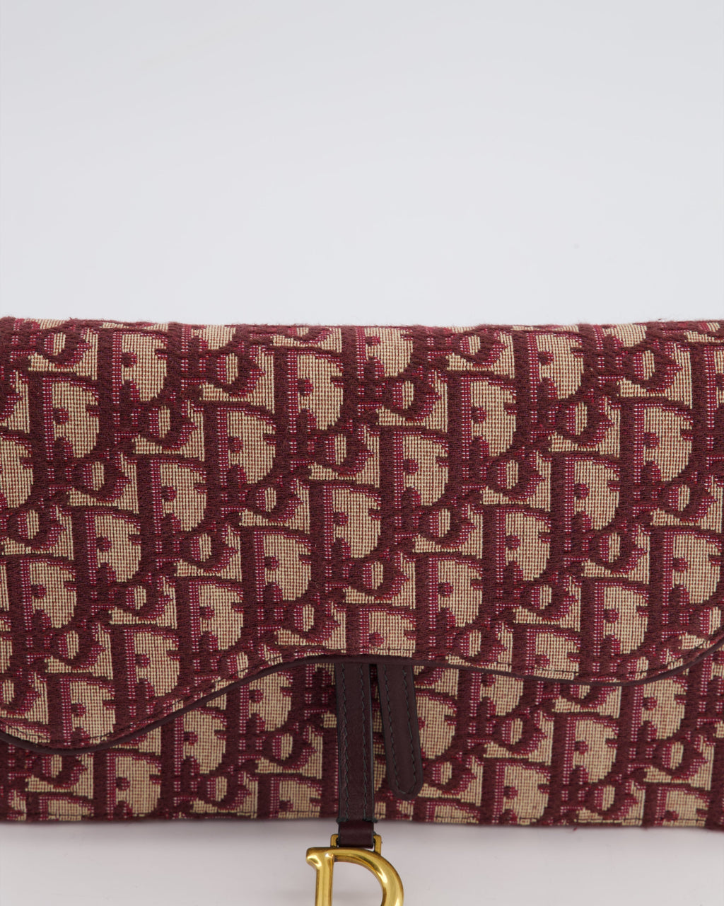 Christian Dior Burgundy Oblique Saddle Pouch with Gold Hardware