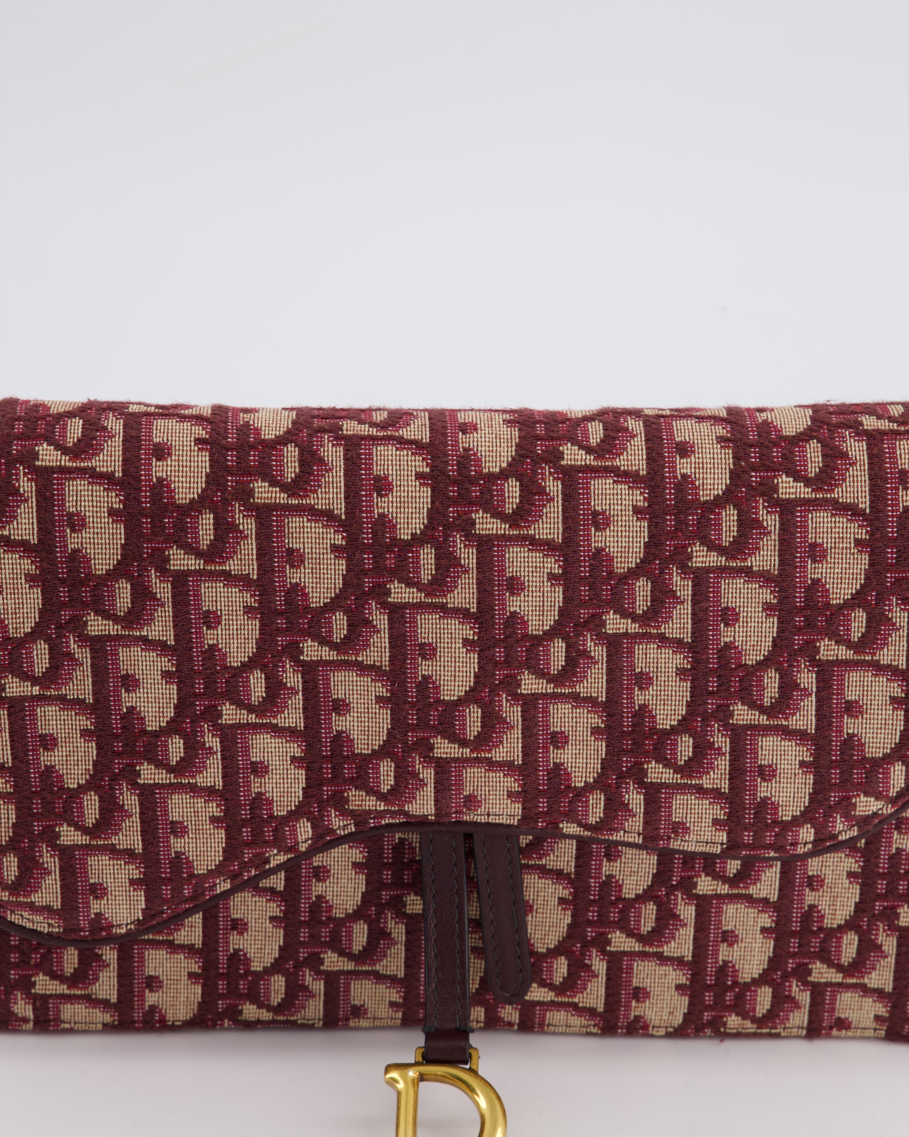 Christian Dior Burgundy Oblique Saddle Pouch with Gold Hardware