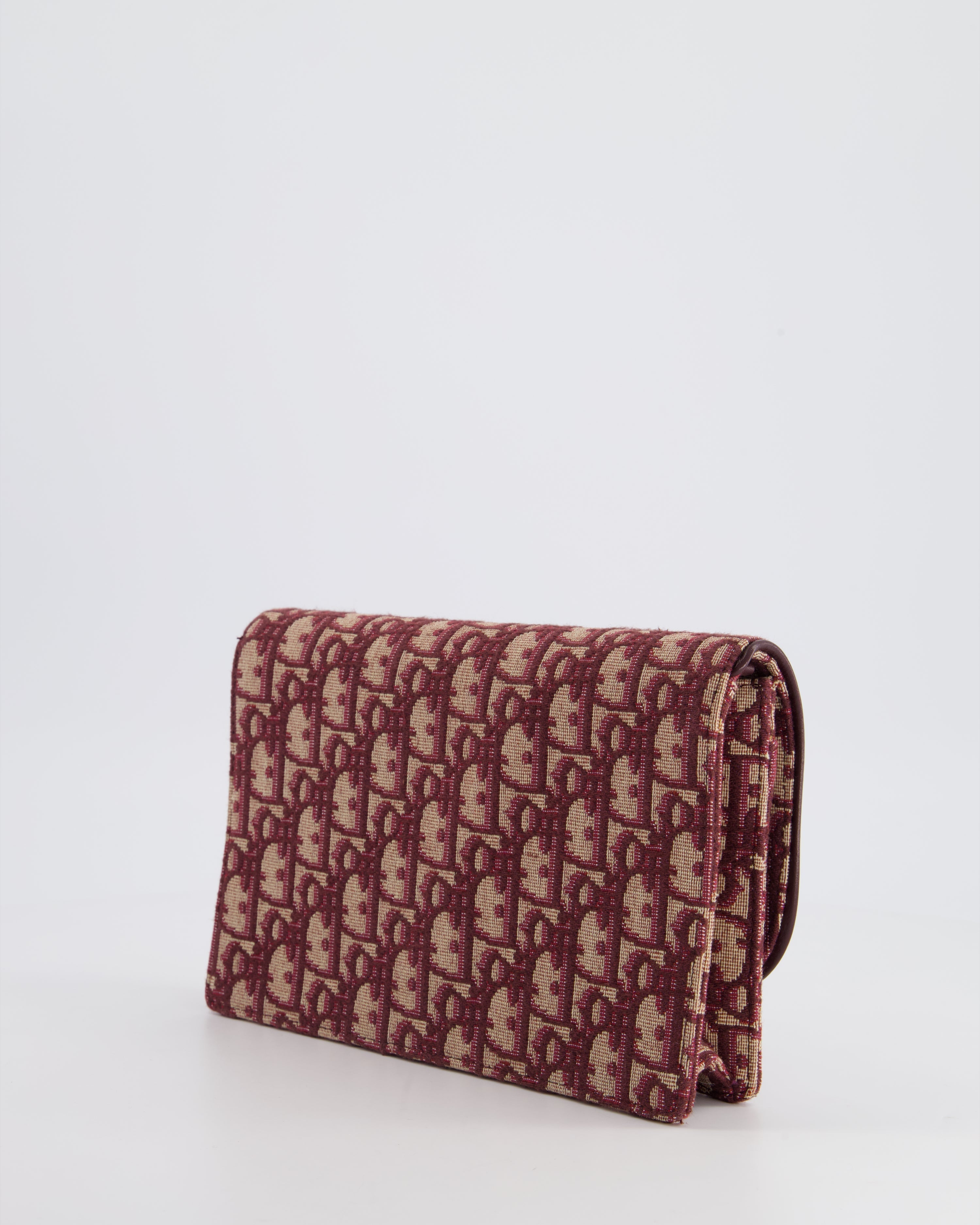 Christian Dior Burgundy Oblique Saddle Pouch with Gold Hardware