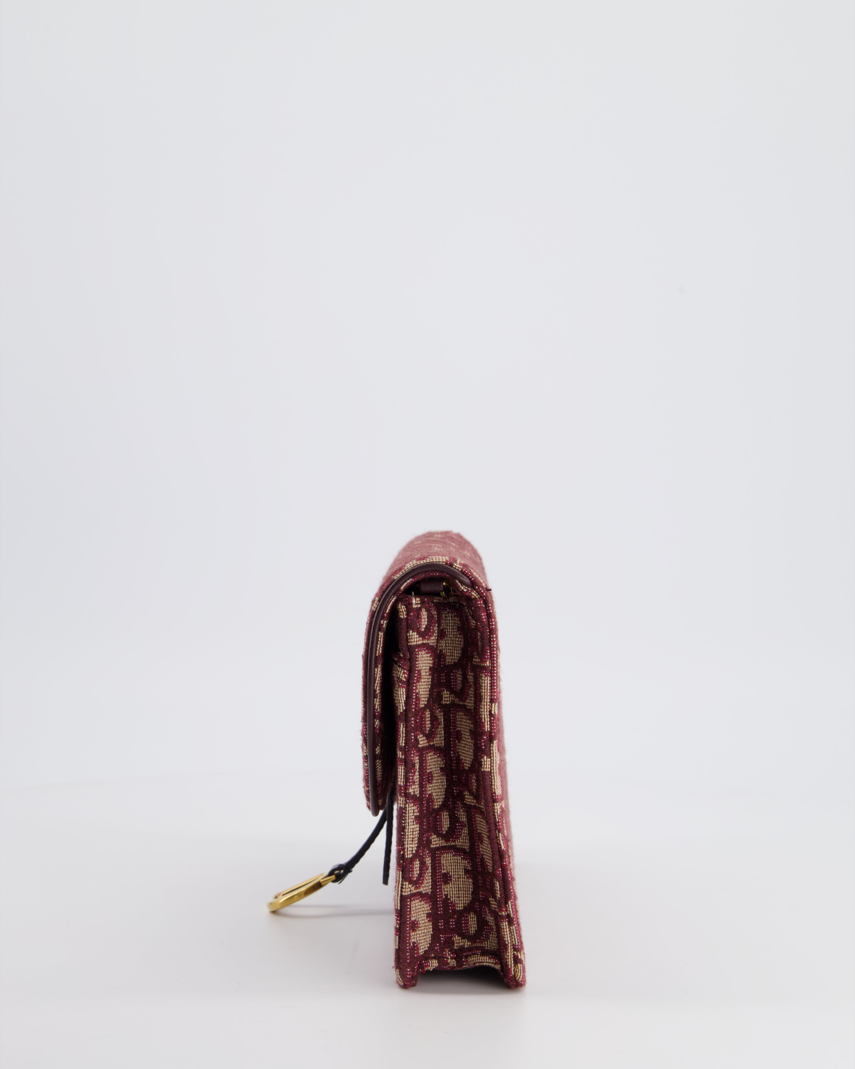 Christian Dior Burgundy Oblique Saddle Pouch with Gold Hardware