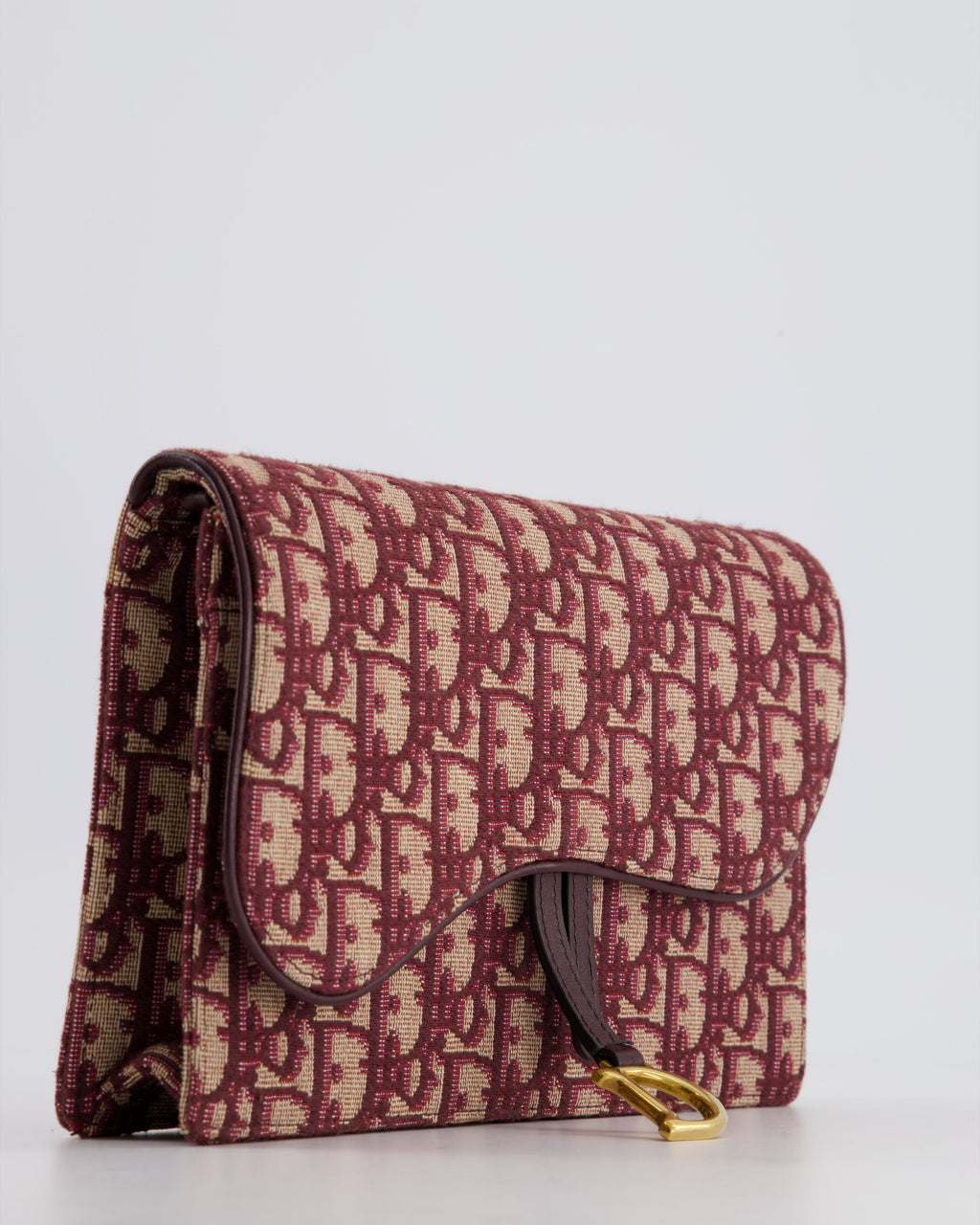 Christian Dior Burgundy Oblique Saddle Pouch with Gold Hardware