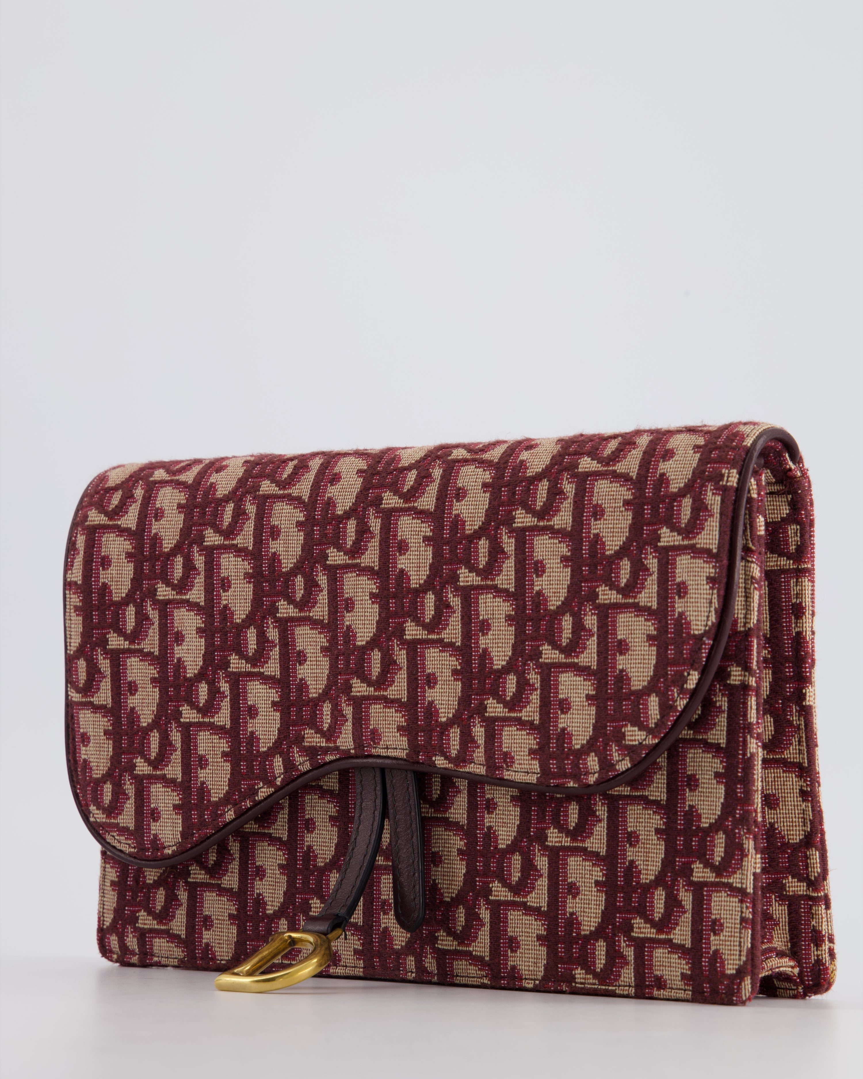 Christian Dior Burgundy Oblique Saddle Pouch with Gold Hardware