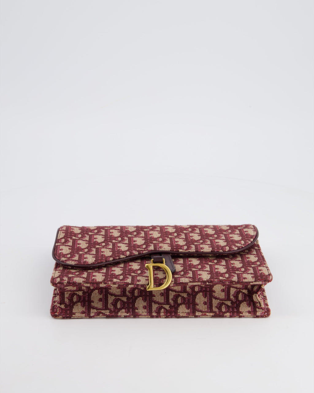 Christian Dior Burgundy Oblique Saddle Pouch with Gold Hardware