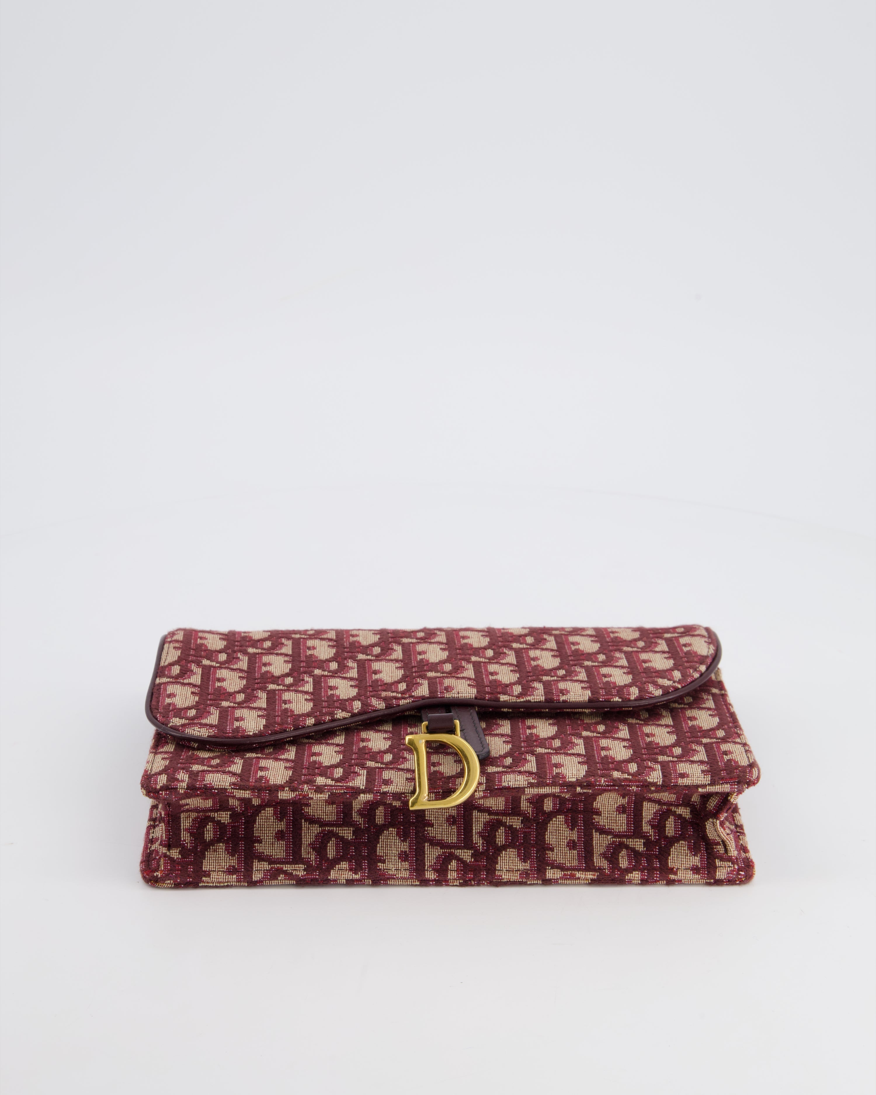 Christian Dior Burgundy Oblique Saddle Pouch with Gold Hardware