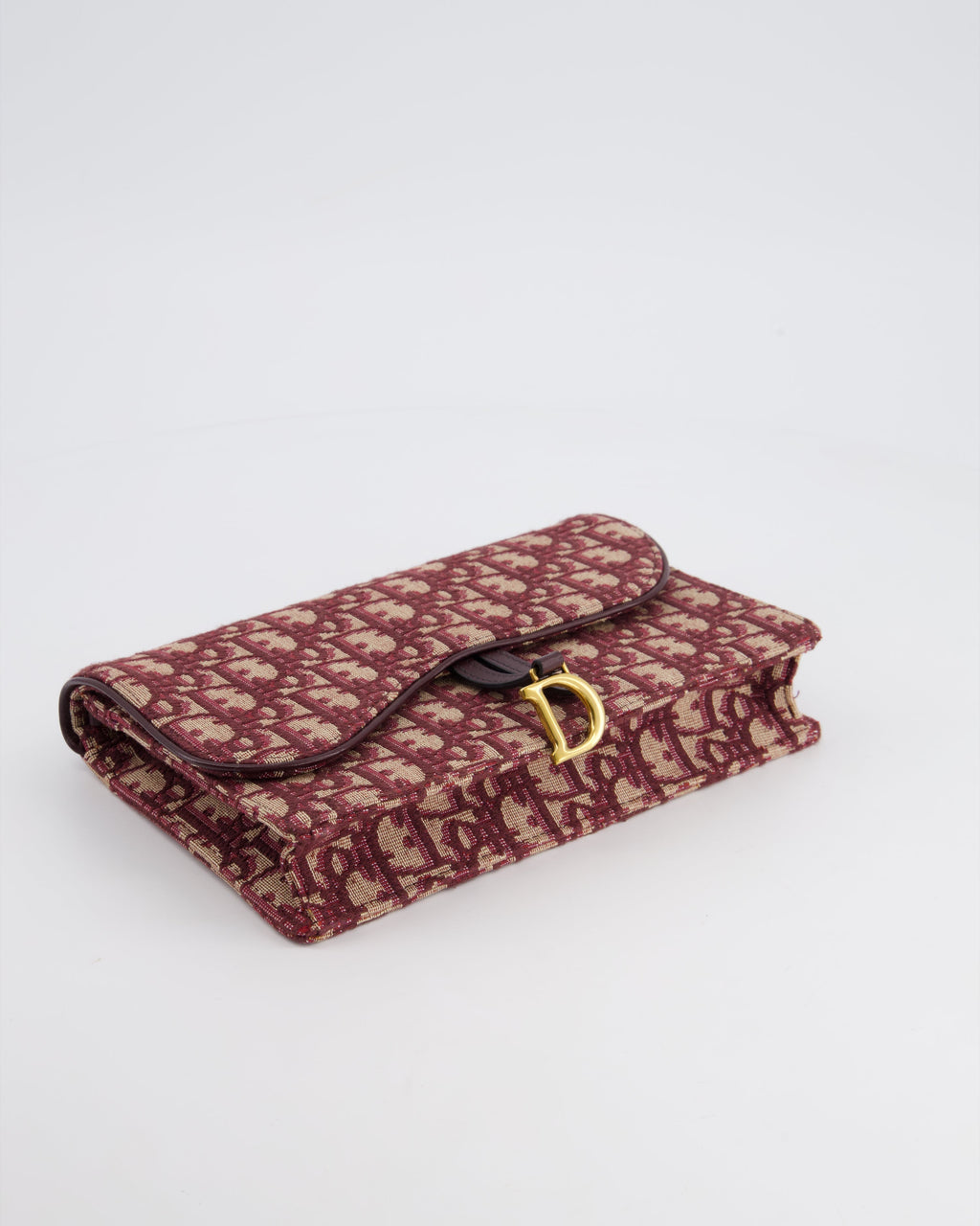 Christian Dior Burgundy Oblique Saddle Pouch with Gold Hardware