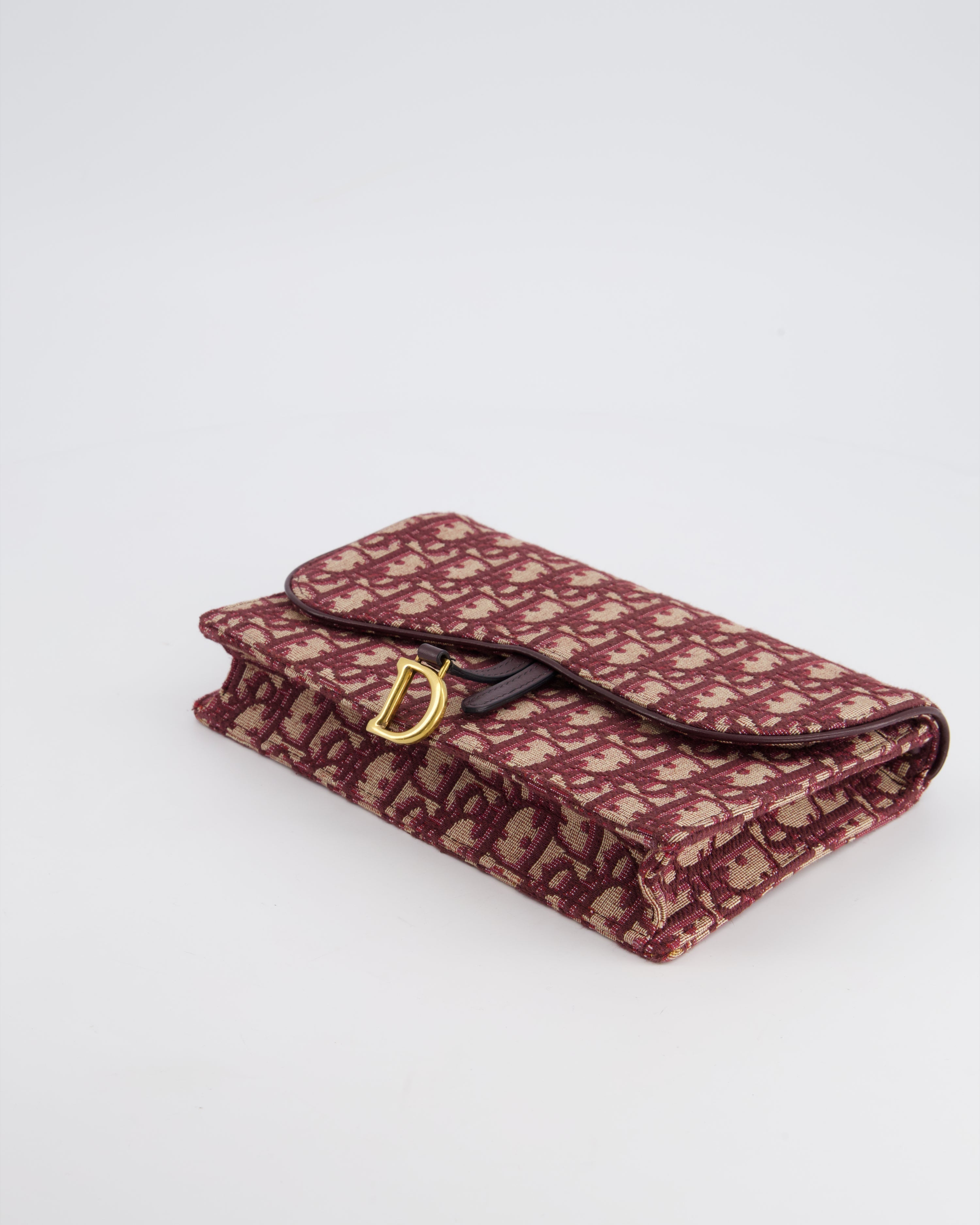 Christian Dior Burgundy Oblique Saddle Pouch with Gold Hardware