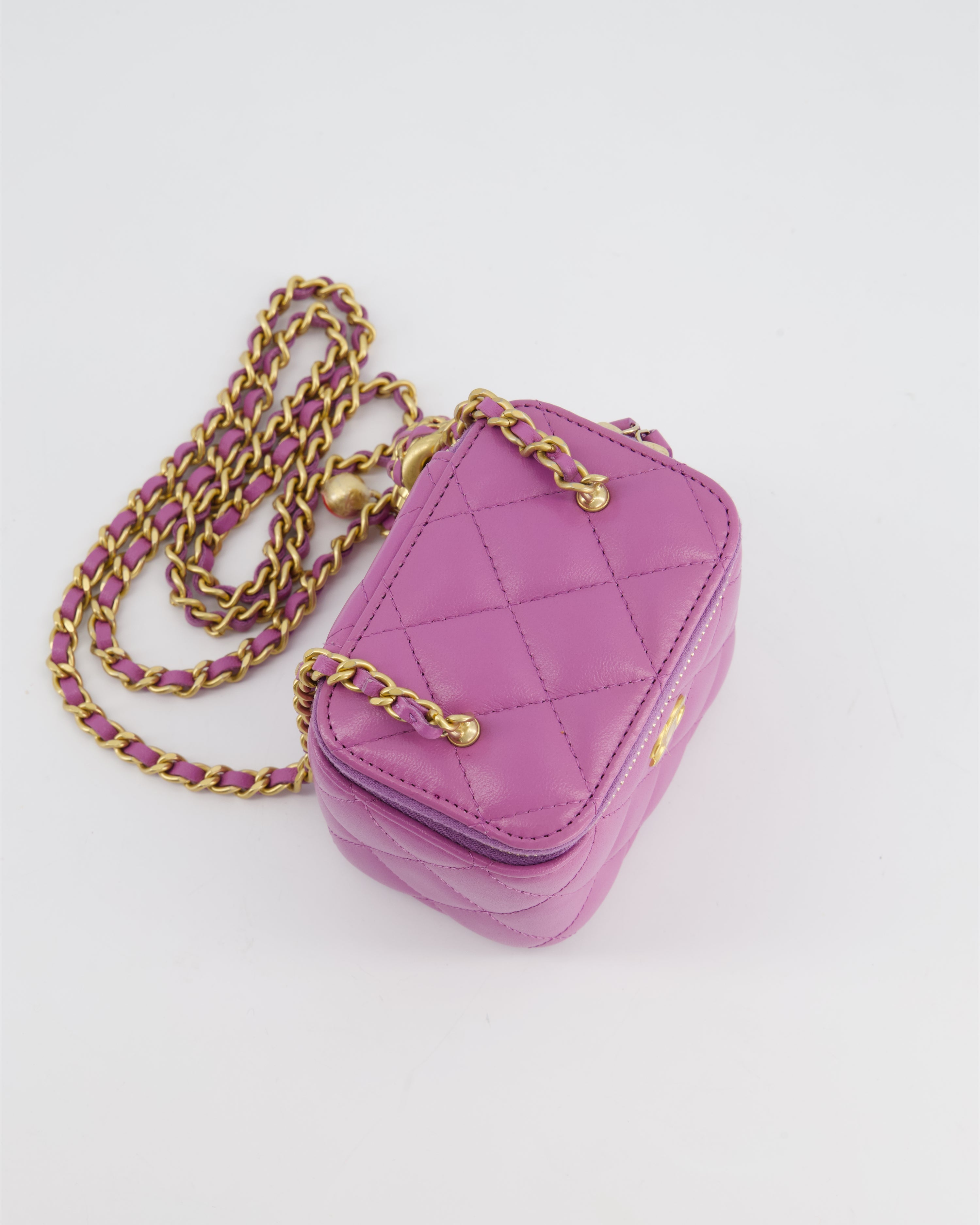 Chanel Purple Coco Crush Mini Vanity Bag in Lambskin Leather with Antique Gold Hardware