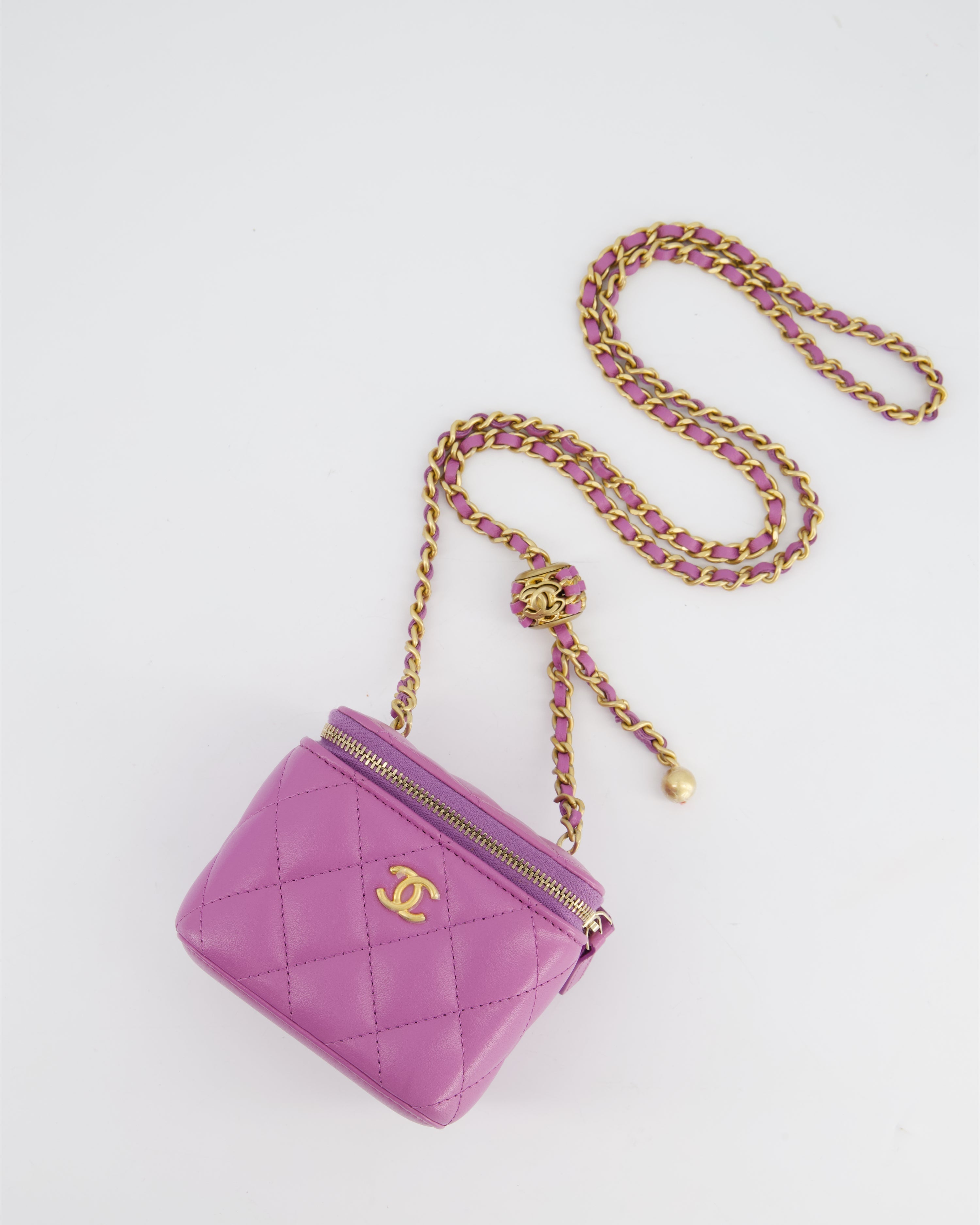 Chanel Purple Coco Crush Mini Vanity Bag in Lambskin Leather with Antique Gold Hardware