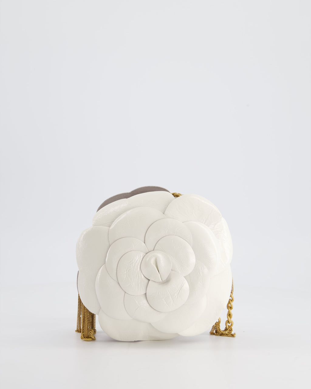 Chanel 23K White Camelia Evening Round Bag with Gold Hardware and CC Detail
