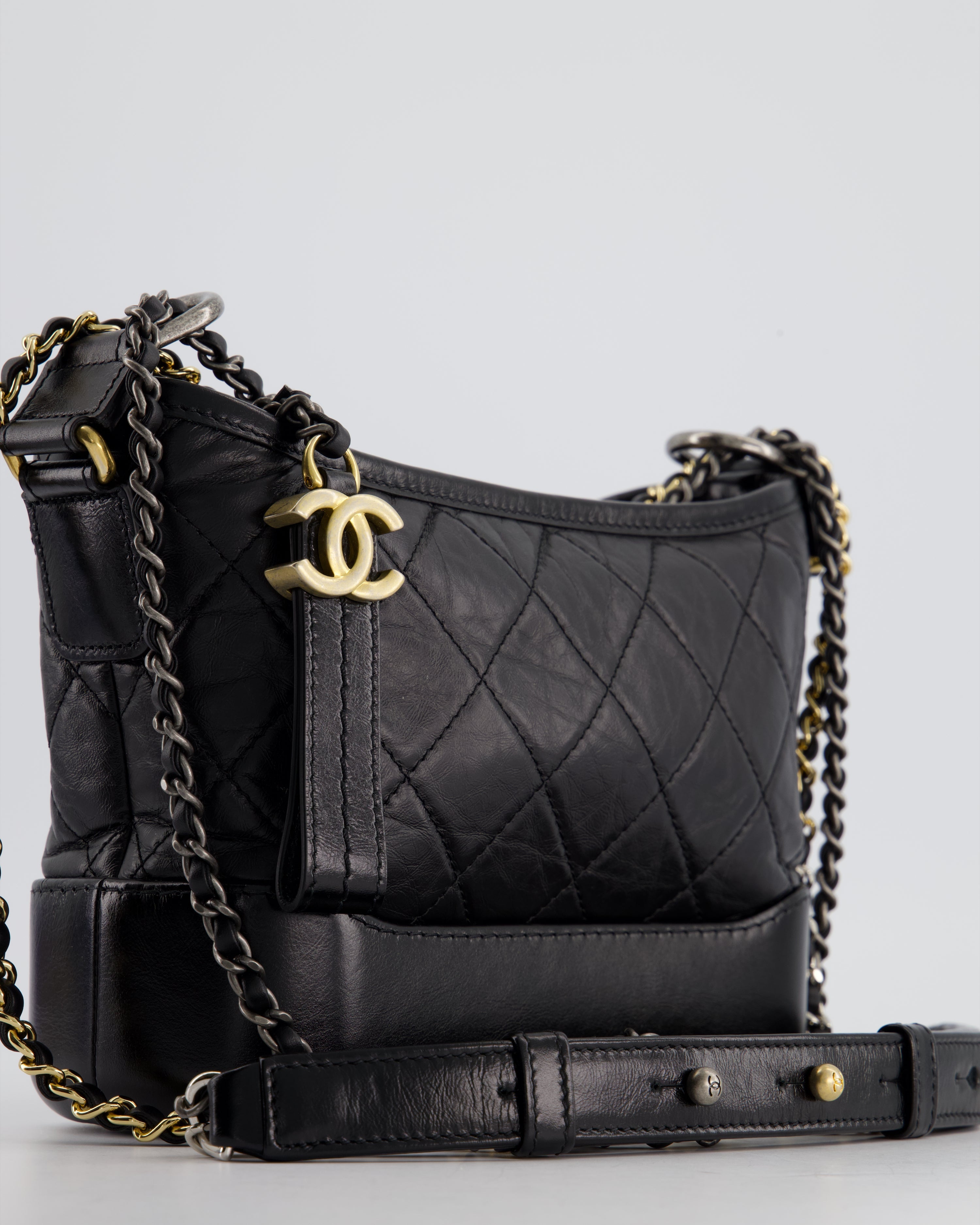 Chanel Black Small Gabrielle Bag in Lambskin Leather with Mixed Hardware
