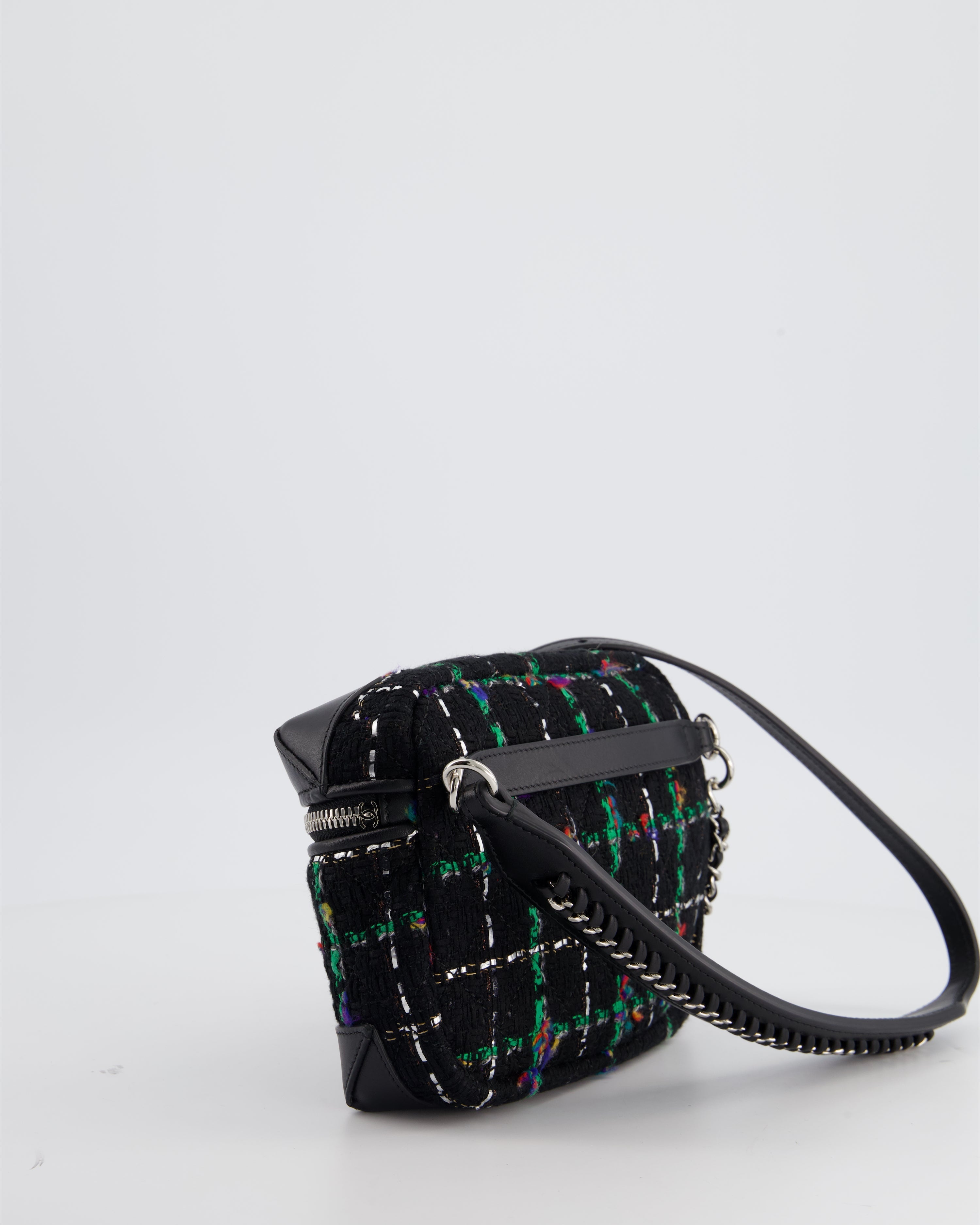 Chanel Black, Green Multi-Colour Tweed Bum Bag with Silver Hardware