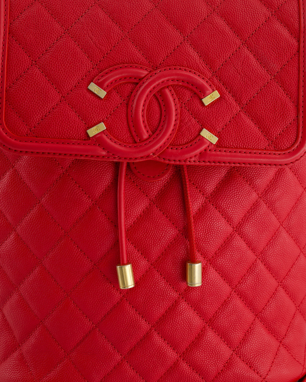 Chanel Red Filigree Quilted Backpack in Caviar Leather with Brushed Gold Hardware
