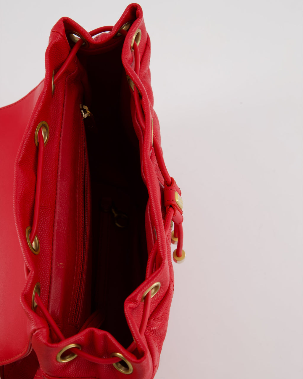 Chanel Red Filigree Quilted Backpack in Caviar Leather with Brushed Gold Hardware