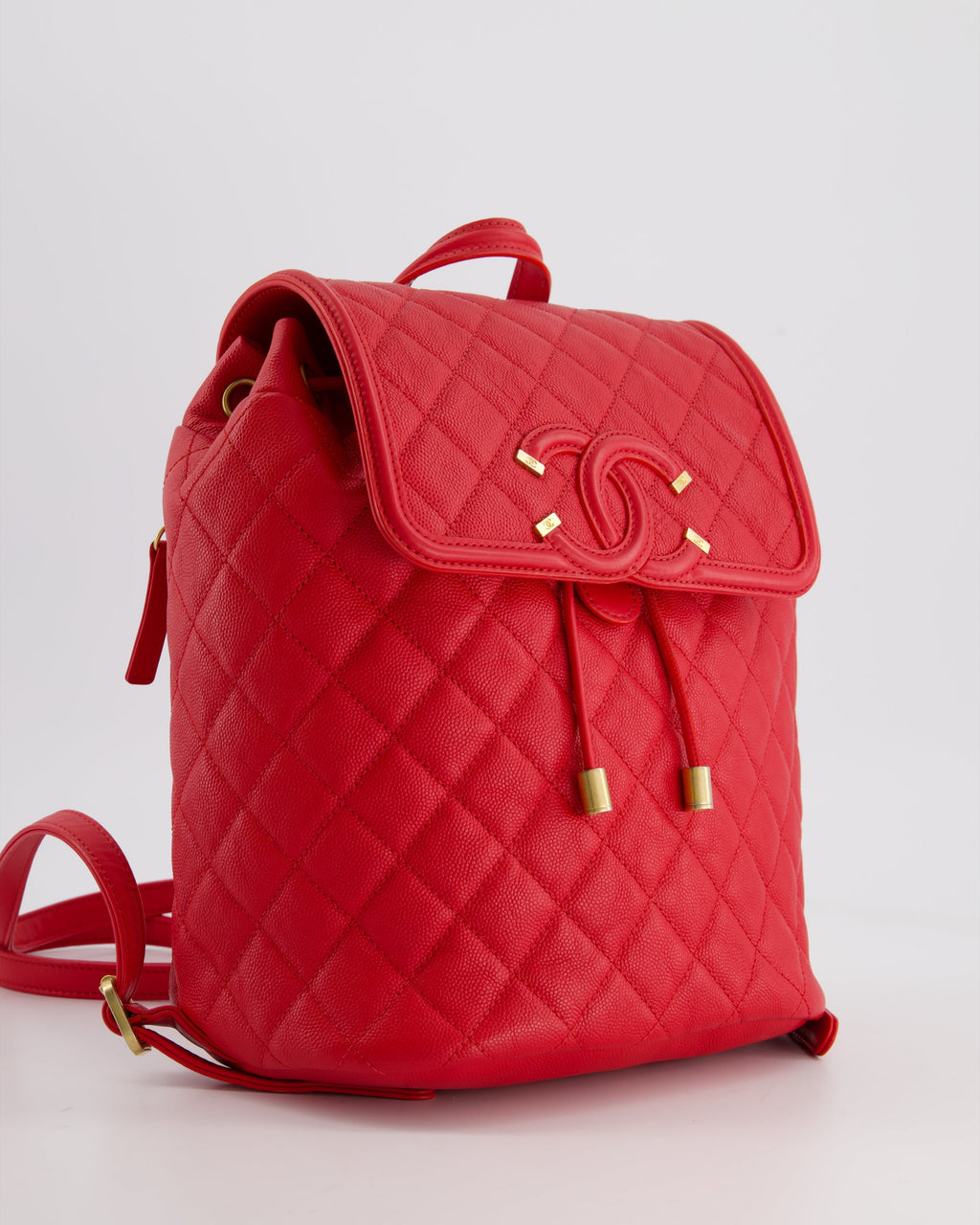 Chanel Red Filigree Quilted Backpack in Caviar Leather with Brushed Gold Hardware