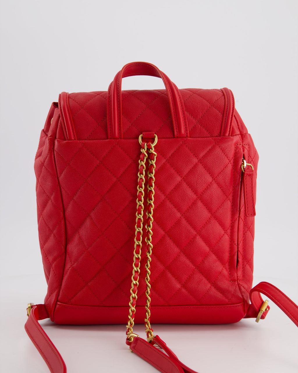 Chanel Red Filigree Quilted Backpack in Caviar Leather with Brushed Gold Hardware