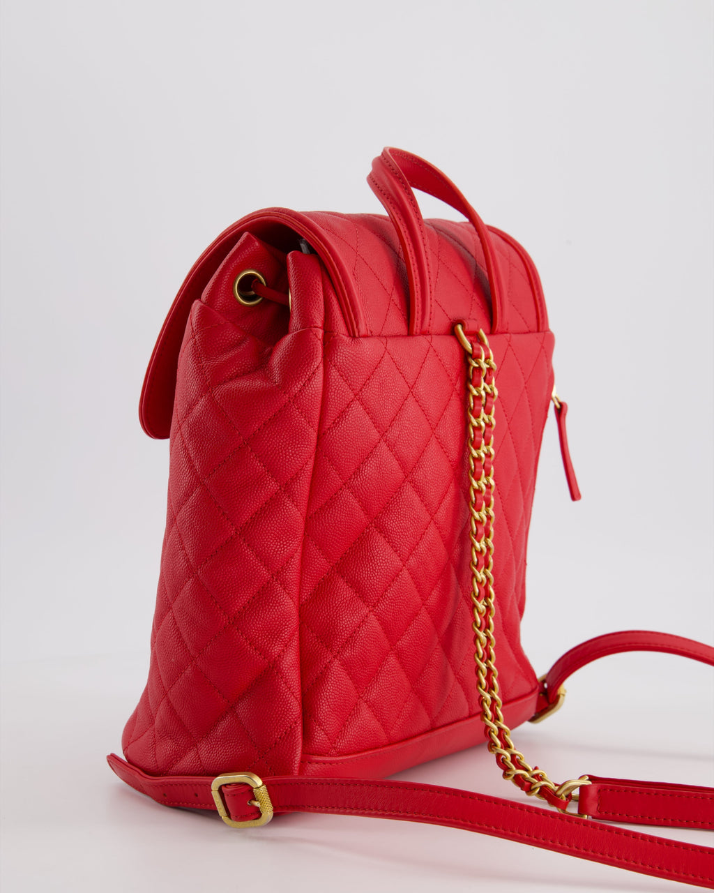 Chanel Red Filigree Quilted Backpack in Caviar Leather with Brushed Gold Hardware