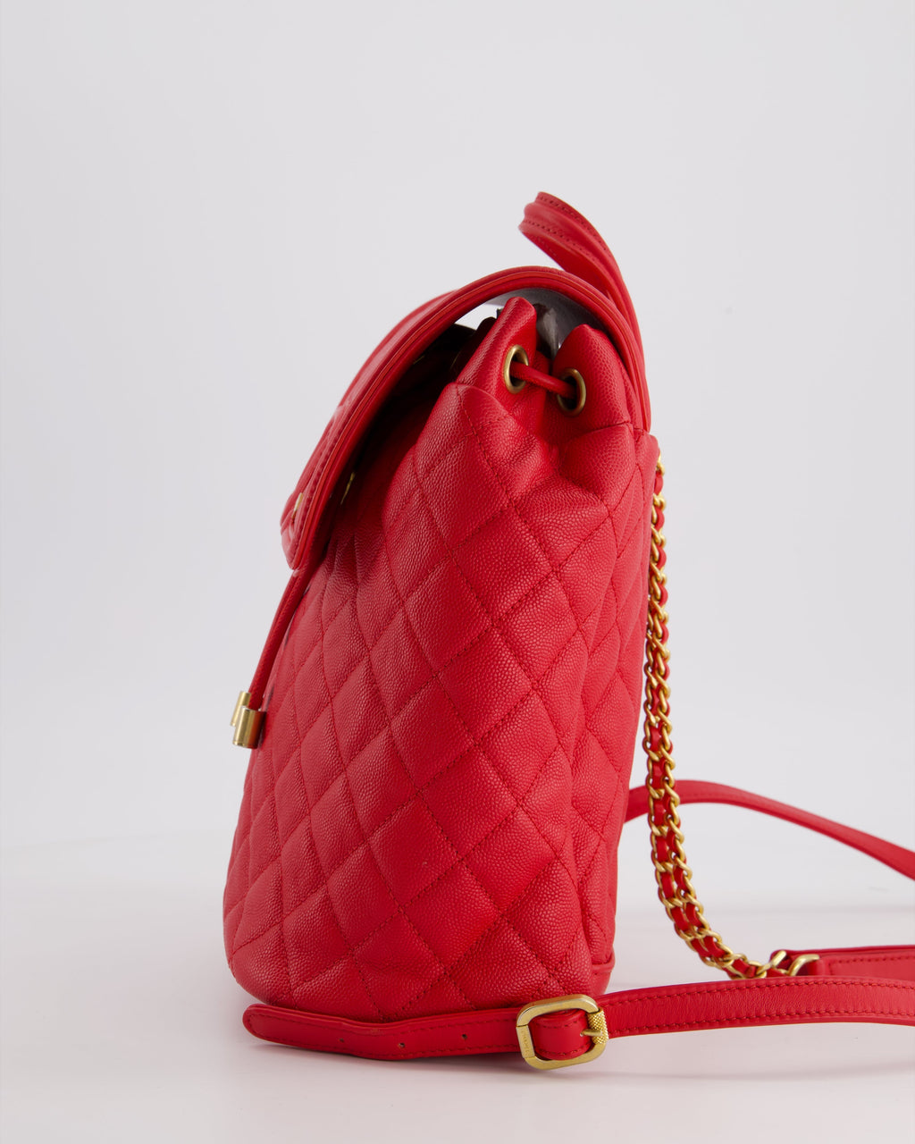 Chanel Red Filigree Quilted Backpack in Caviar Leather with Brushed Gold Hardware