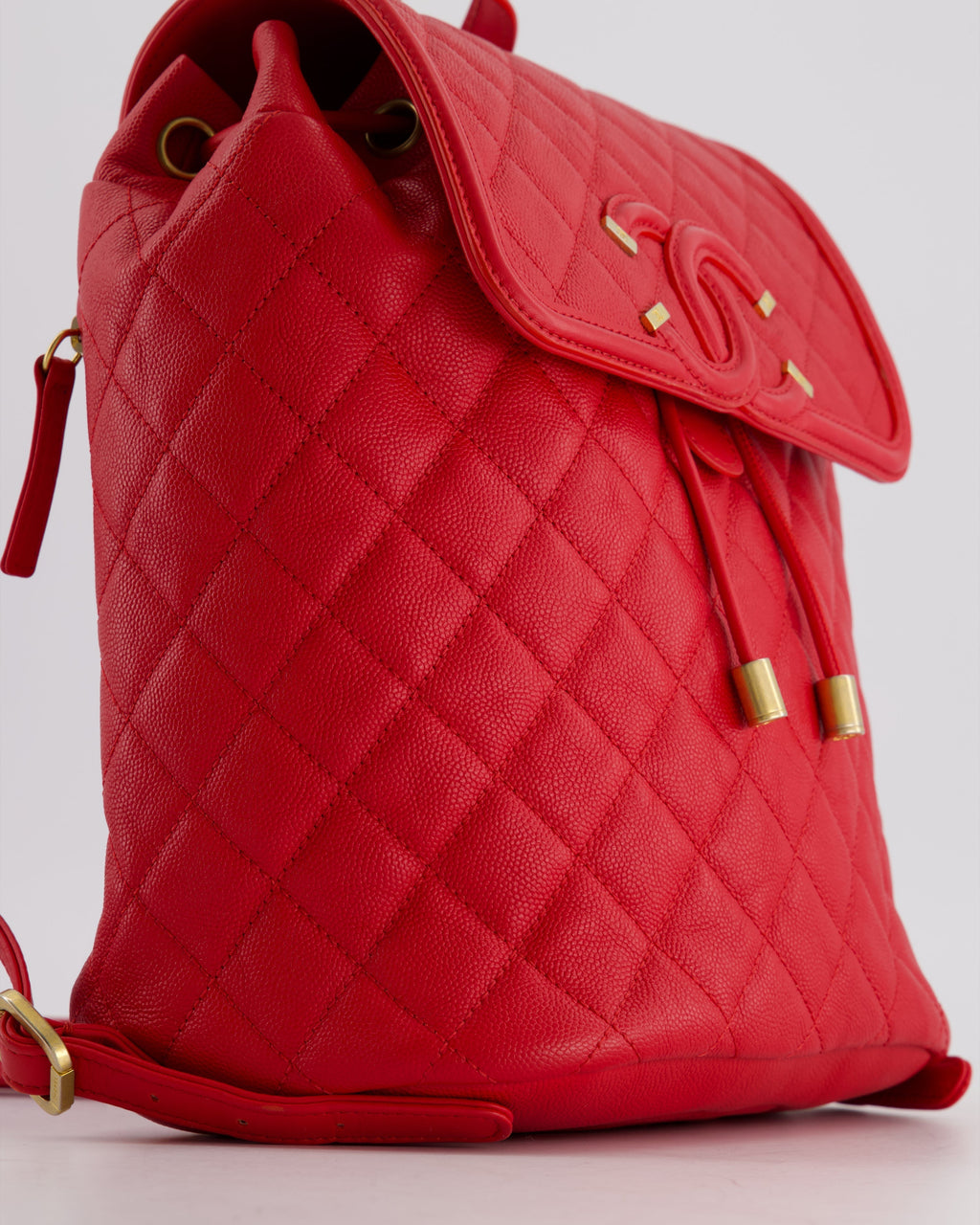 Chanel Red Filigree Quilted Backpack in Caviar Leather with Brushed Gold Hardware