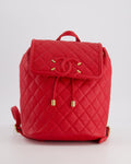 Chanel Red Filigree Quilted Backpack in Caviar Leather with Brushed Gold Hardware
