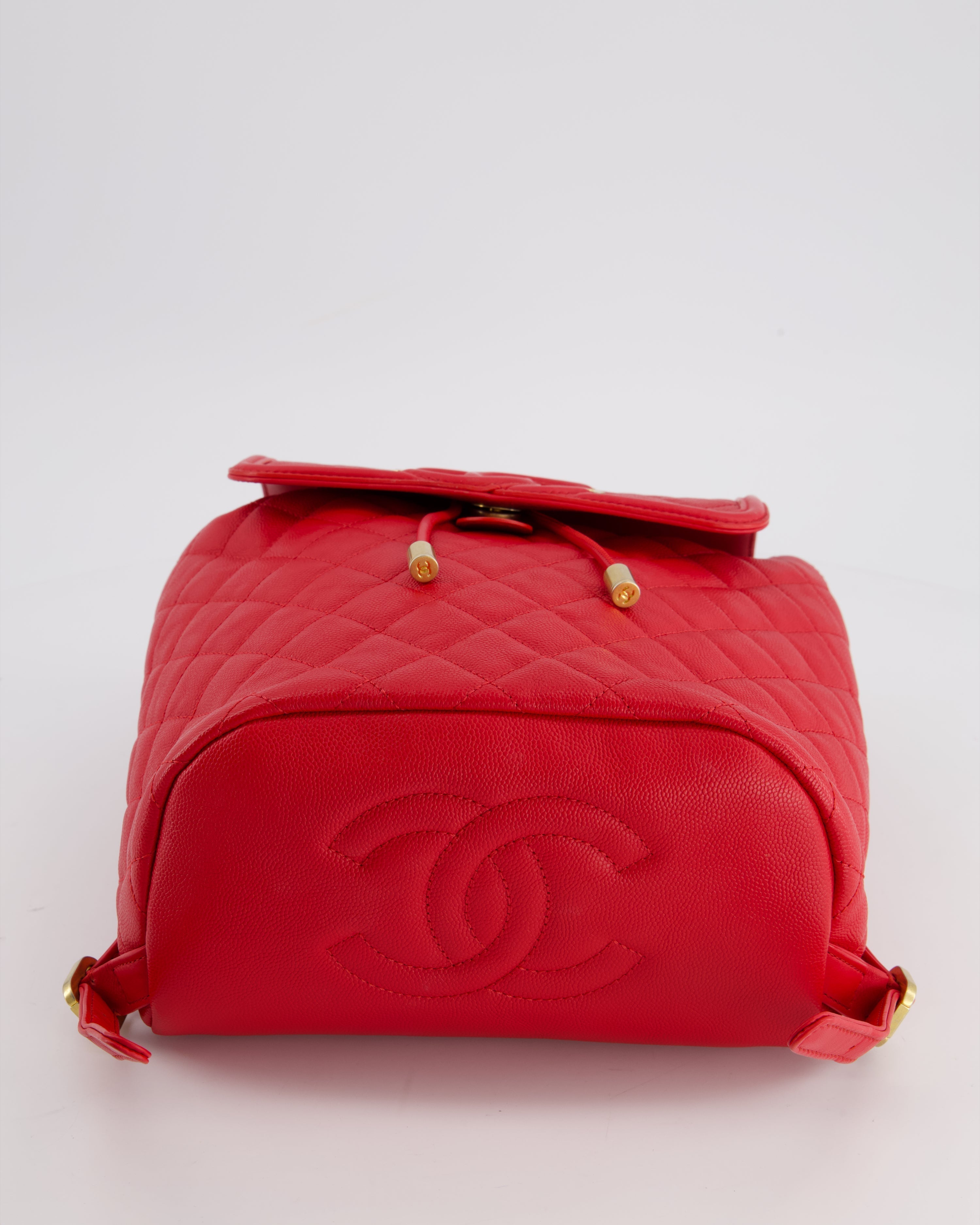 Chanel Red Filigree Quilted Backpack in Caviar Leather with Brushed Gold Hardware