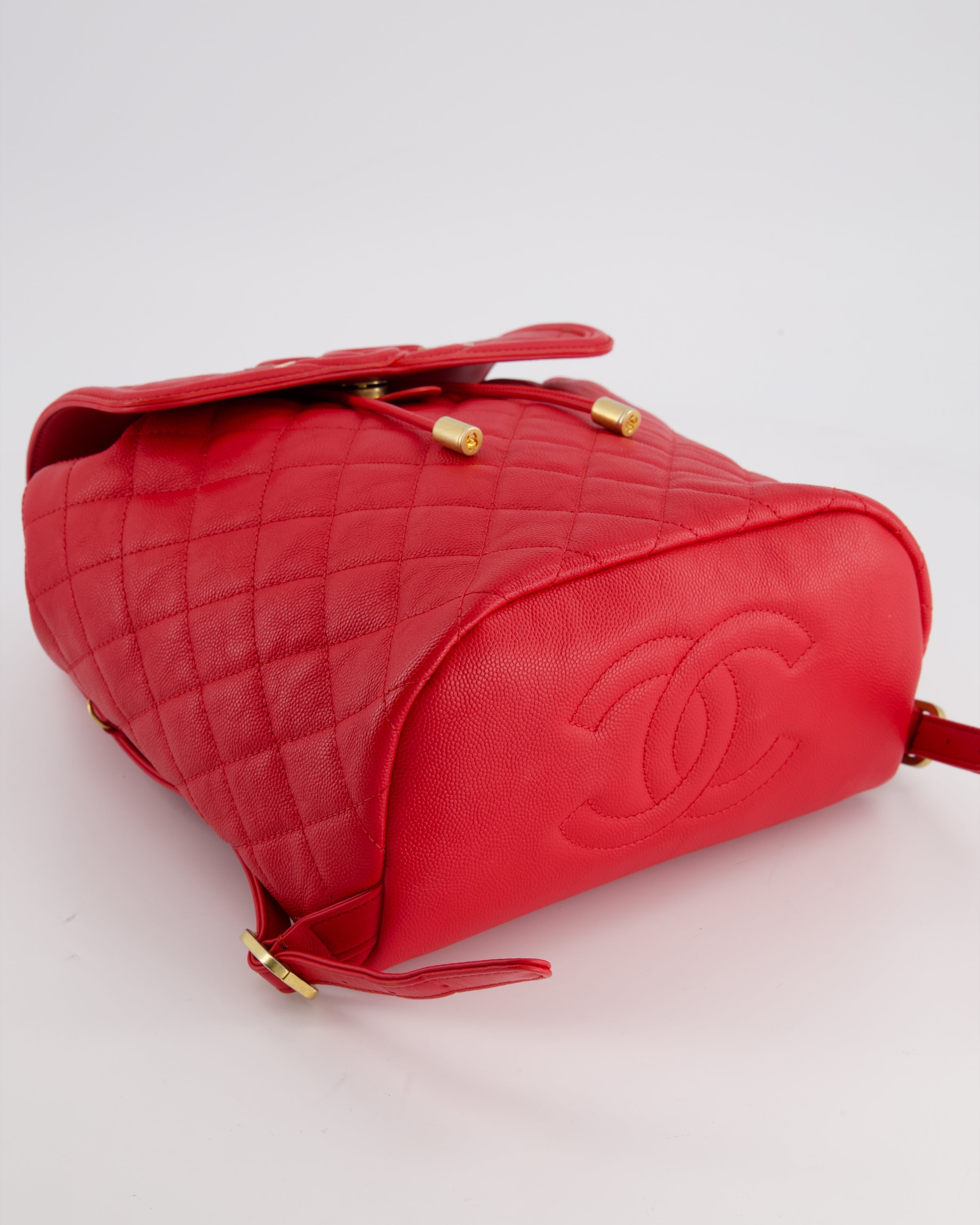 Chanel Red Filigree Quilted Backpack in Caviar Leather with Brushed Gold Hardware