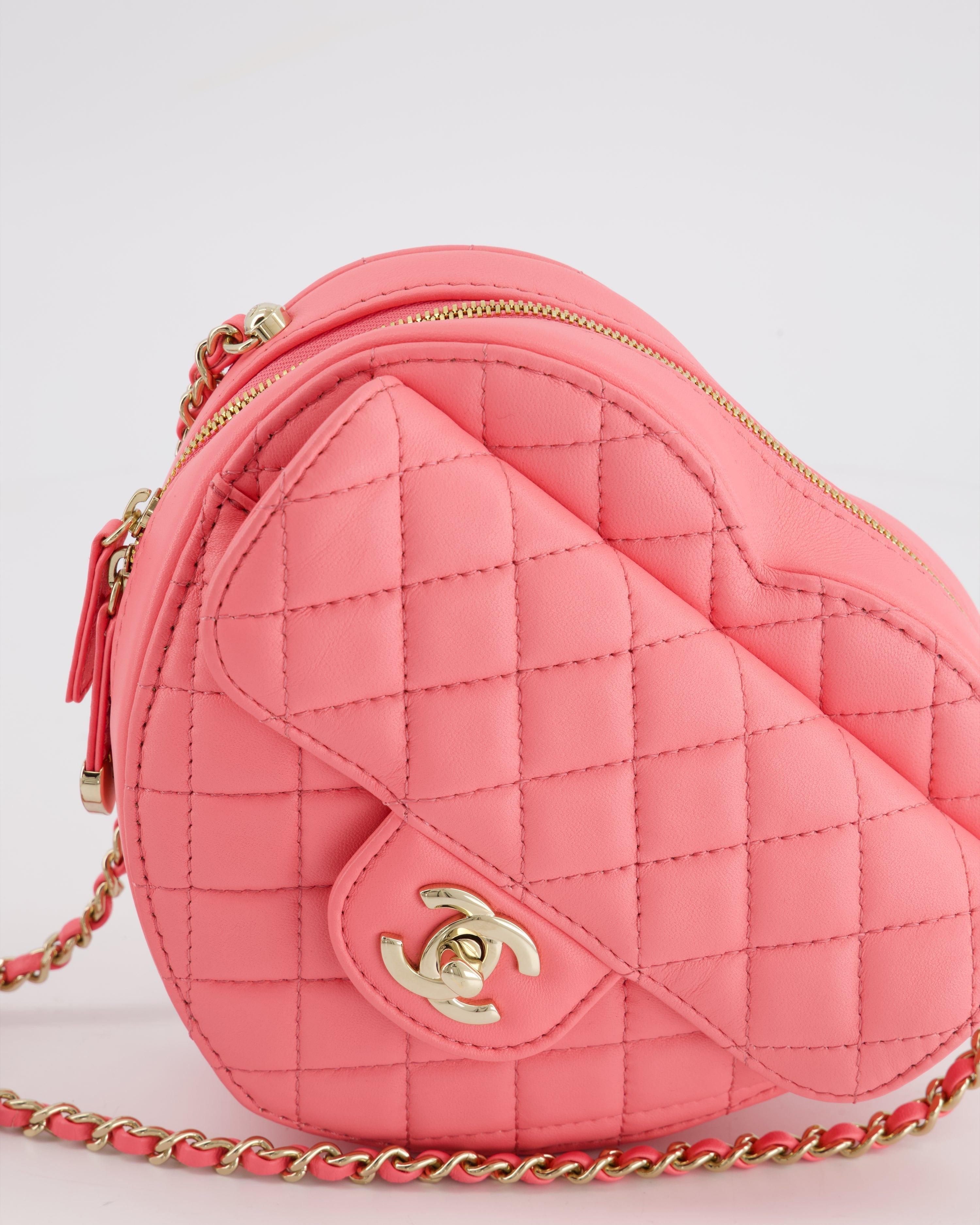Chanel Coral Pink Medium Heart Bag with Chain and Champagne Gold Hardware