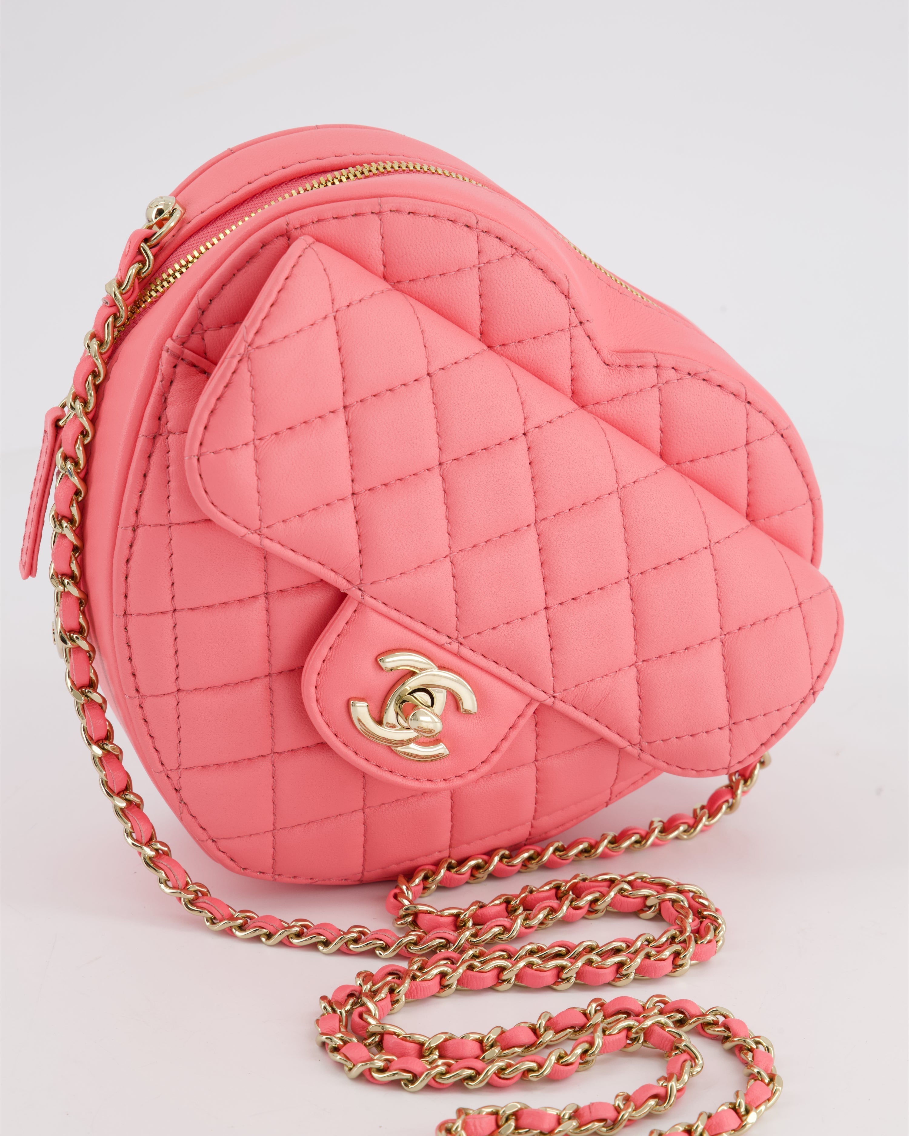 Chanel Coral Pink Medium Heart Bag with Chain and Champagne Gold Hardware