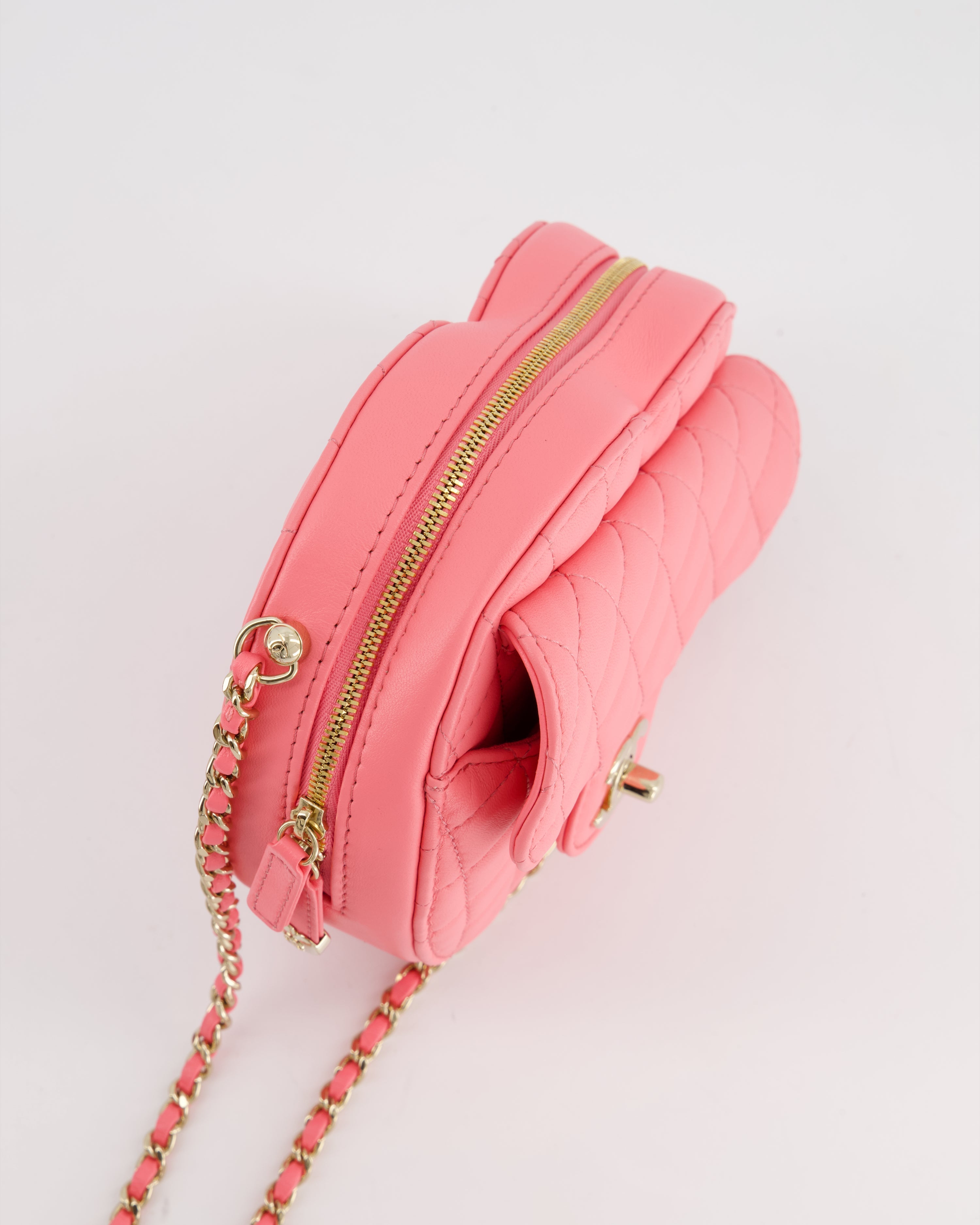 Chanel Coral Pink Medium Heart Bag with Chain and Champagne Gold Hardware