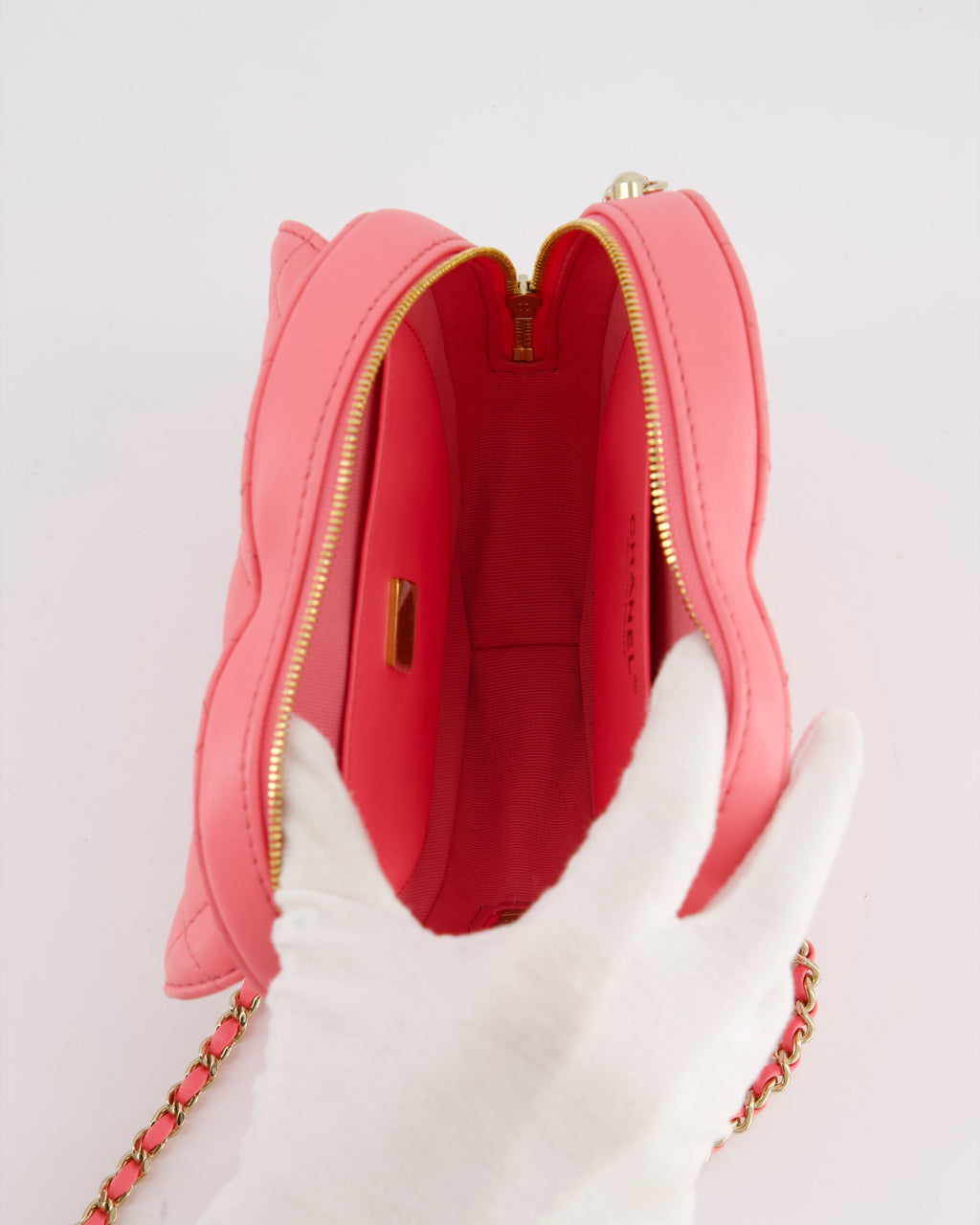 Chanel Coral Pink Medium Heart Bag with Chain and Champagne Gold Hardware