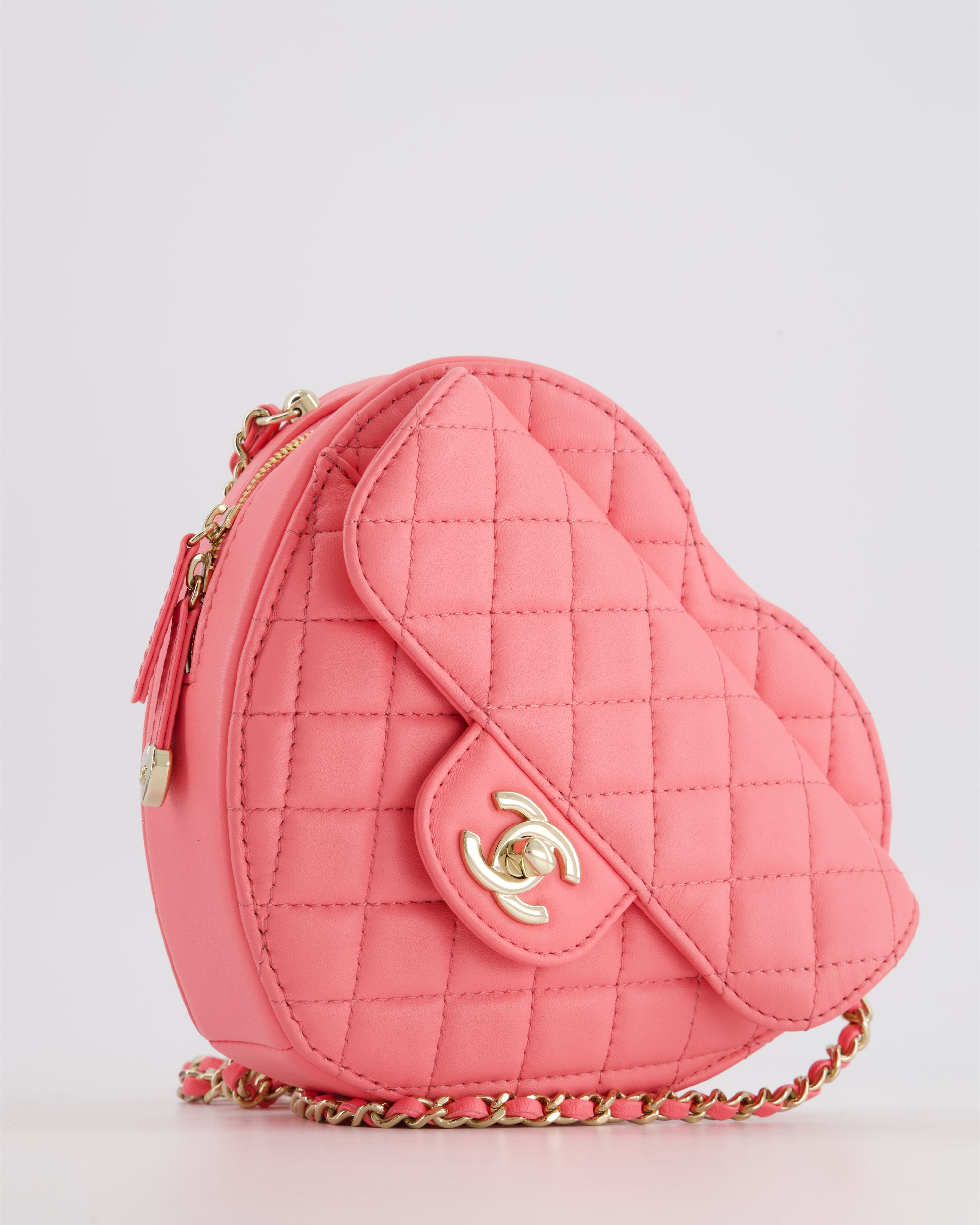 Chanel Coral Pink Medium Heart Bag with Chain and Champagne Gold Hardware