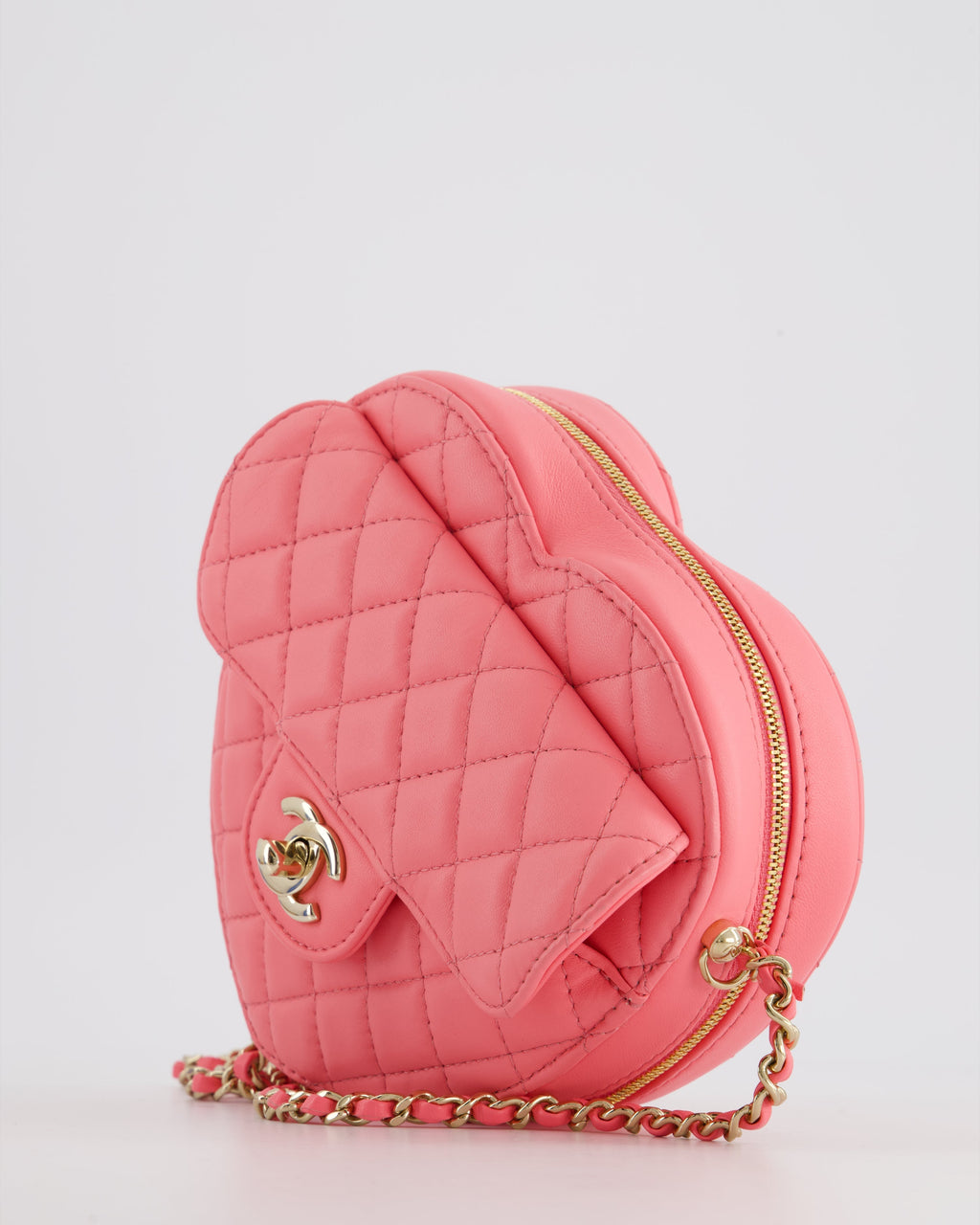 Chanel Coral Pink Medium Heart Bag with Chain and Champagne Gold Hardware