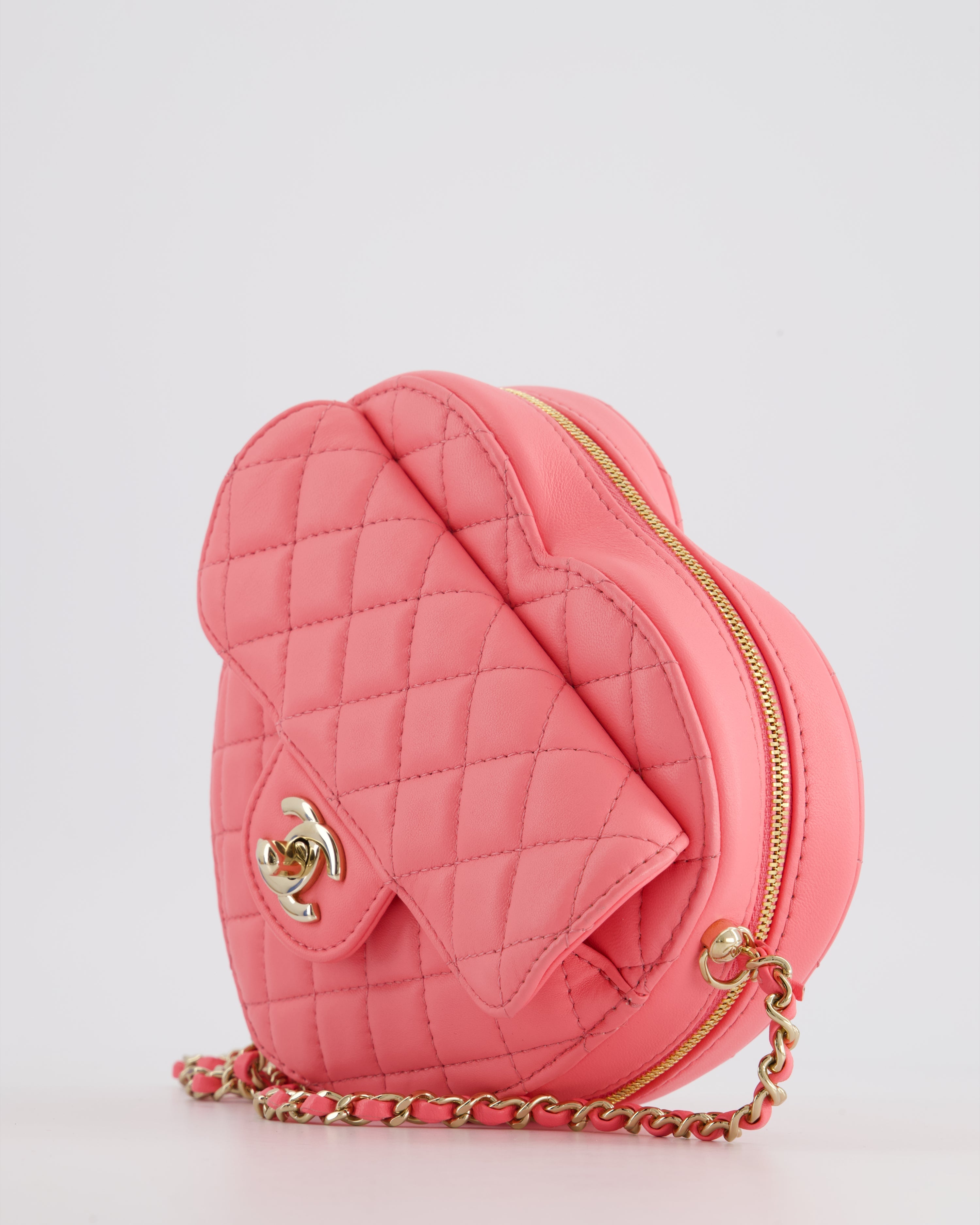 Chanel Coral Pink Medium Heart Bag with Chain and Champagne Gold Hardware