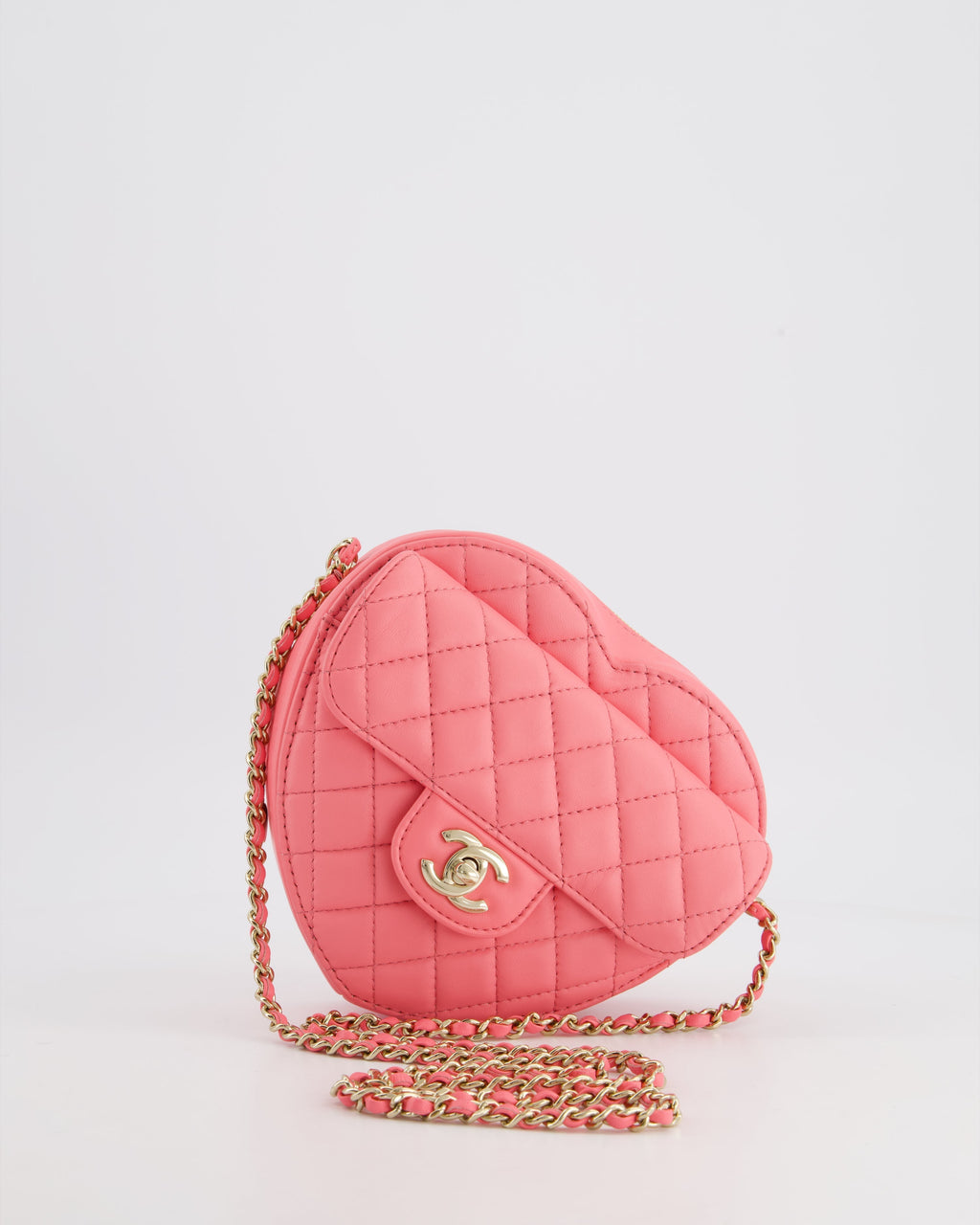 Chanel Coral Pink Medium Heart Bag with Chain and Champagne Gold Hardware