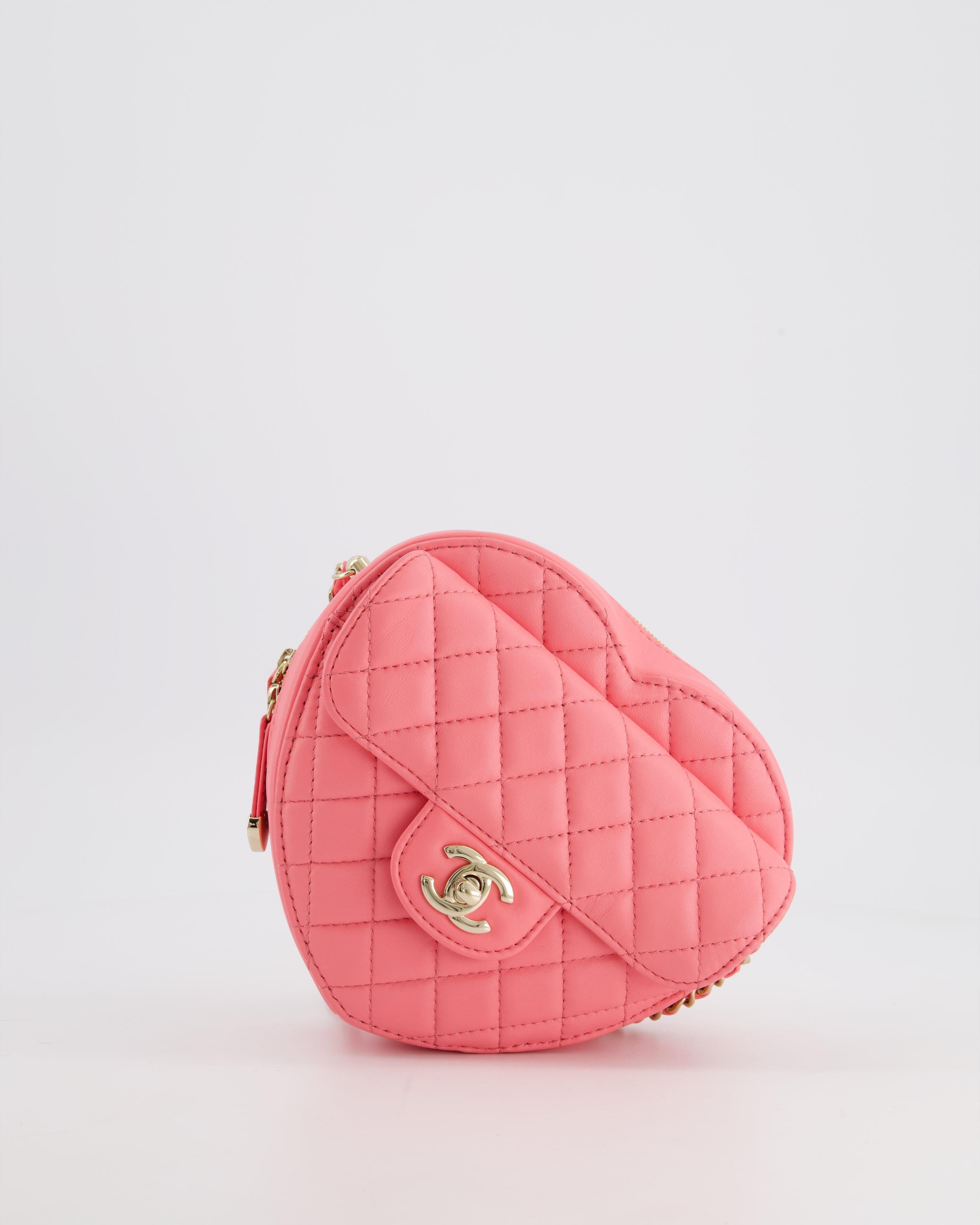 Chanel Coral Pink Medium Heart Bag with Chain and Champagne Gold Hardware