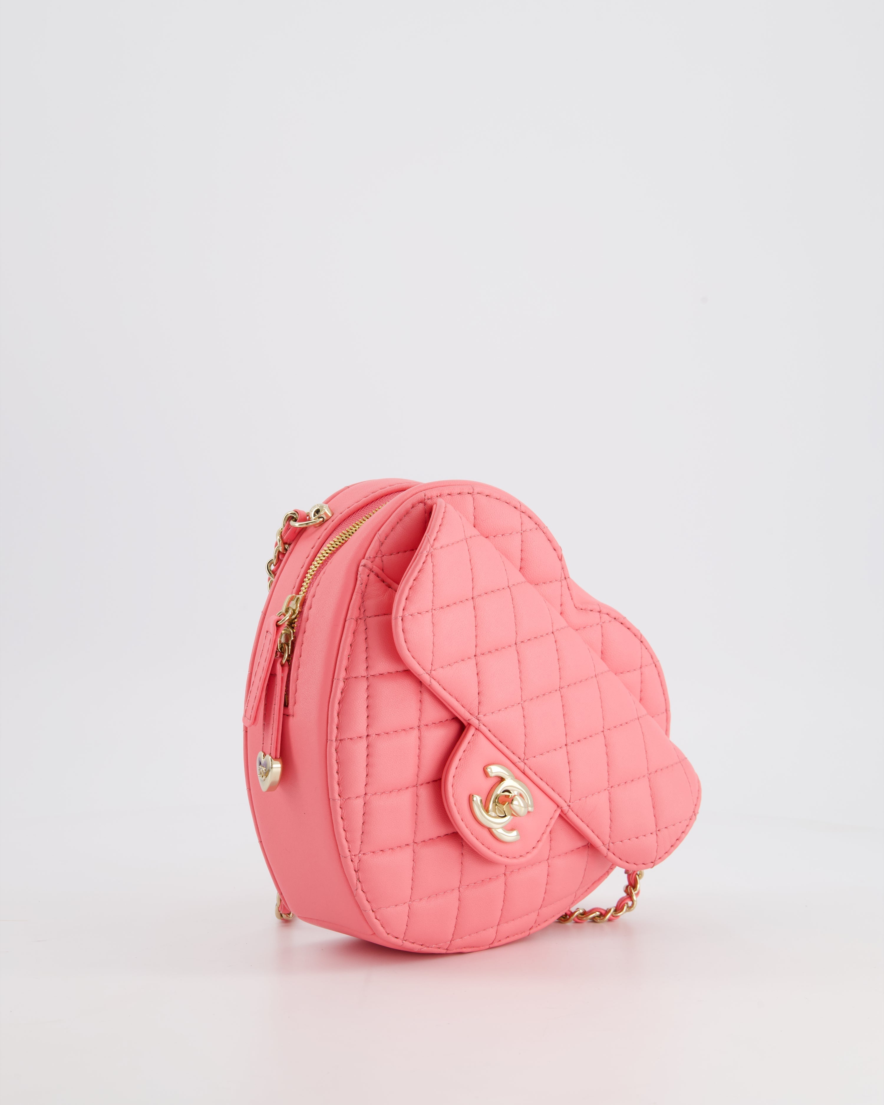 Chanel Coral Pink Medium Heart Bag with Chain and Champagne Gold Hardware