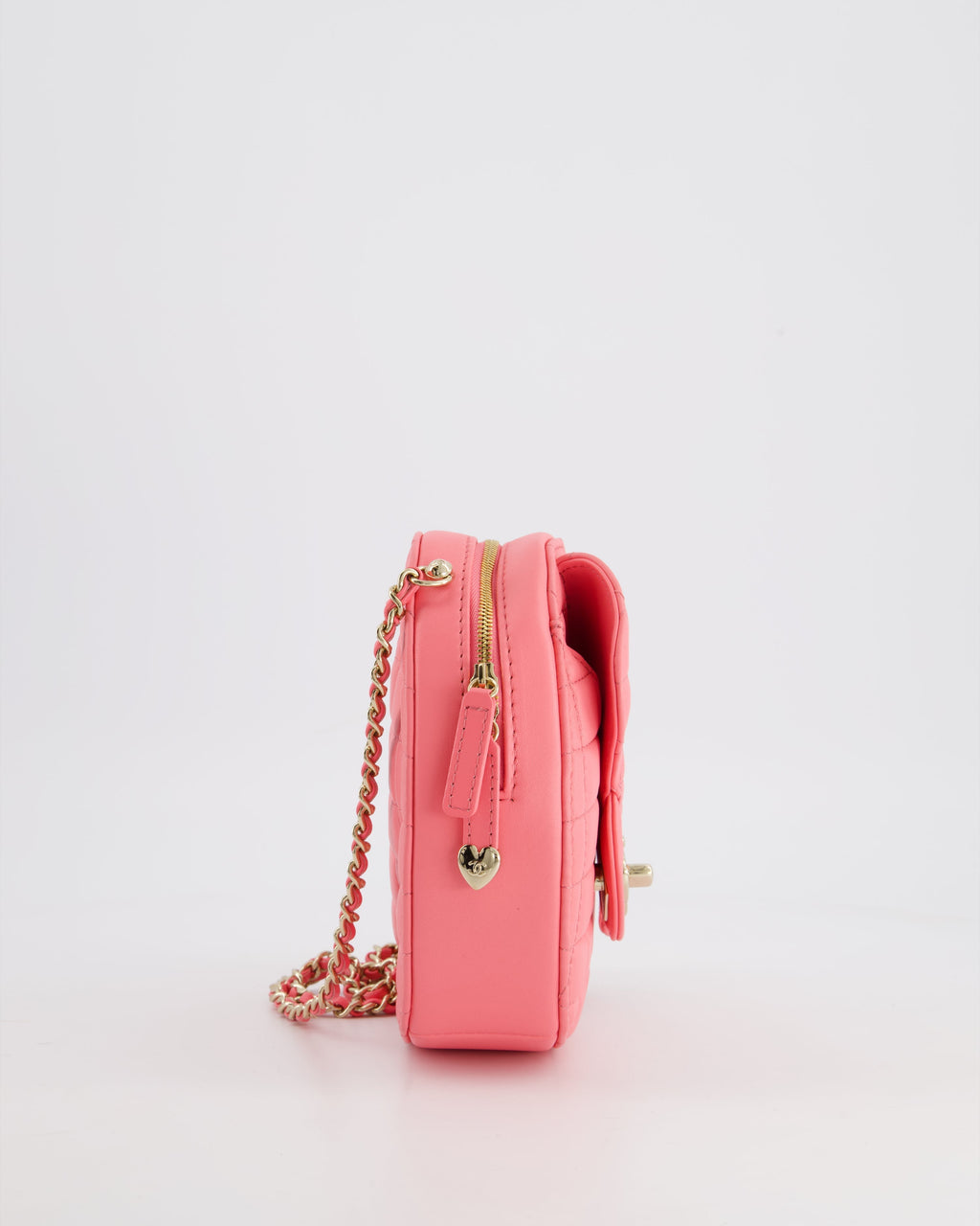Chanel Coral Pink Medium Heart Bag with Chain and Champagne Gold Hardware