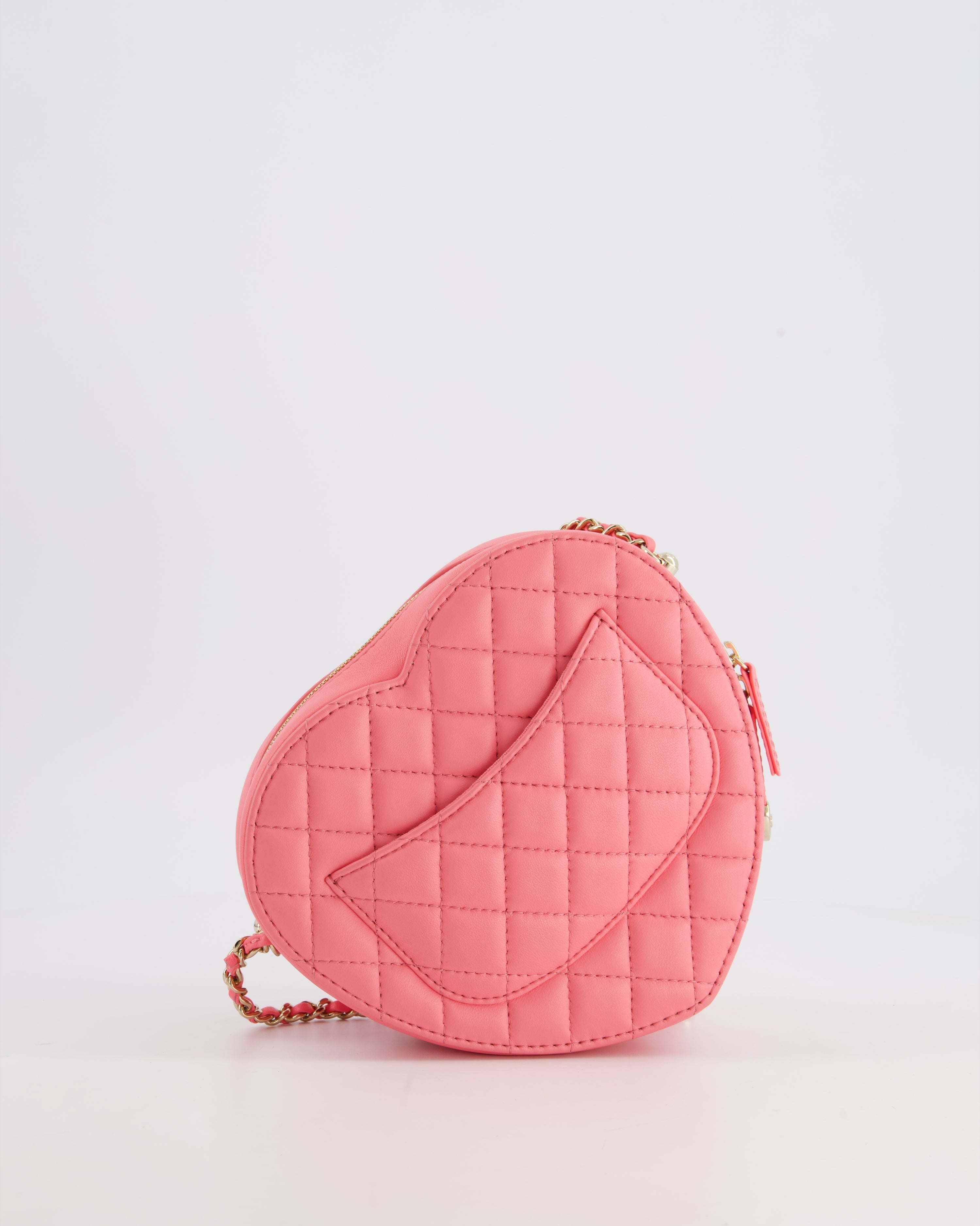 Chanel Coral Pink Medium Heart Bag with Chain and Champagne Gold Hardware