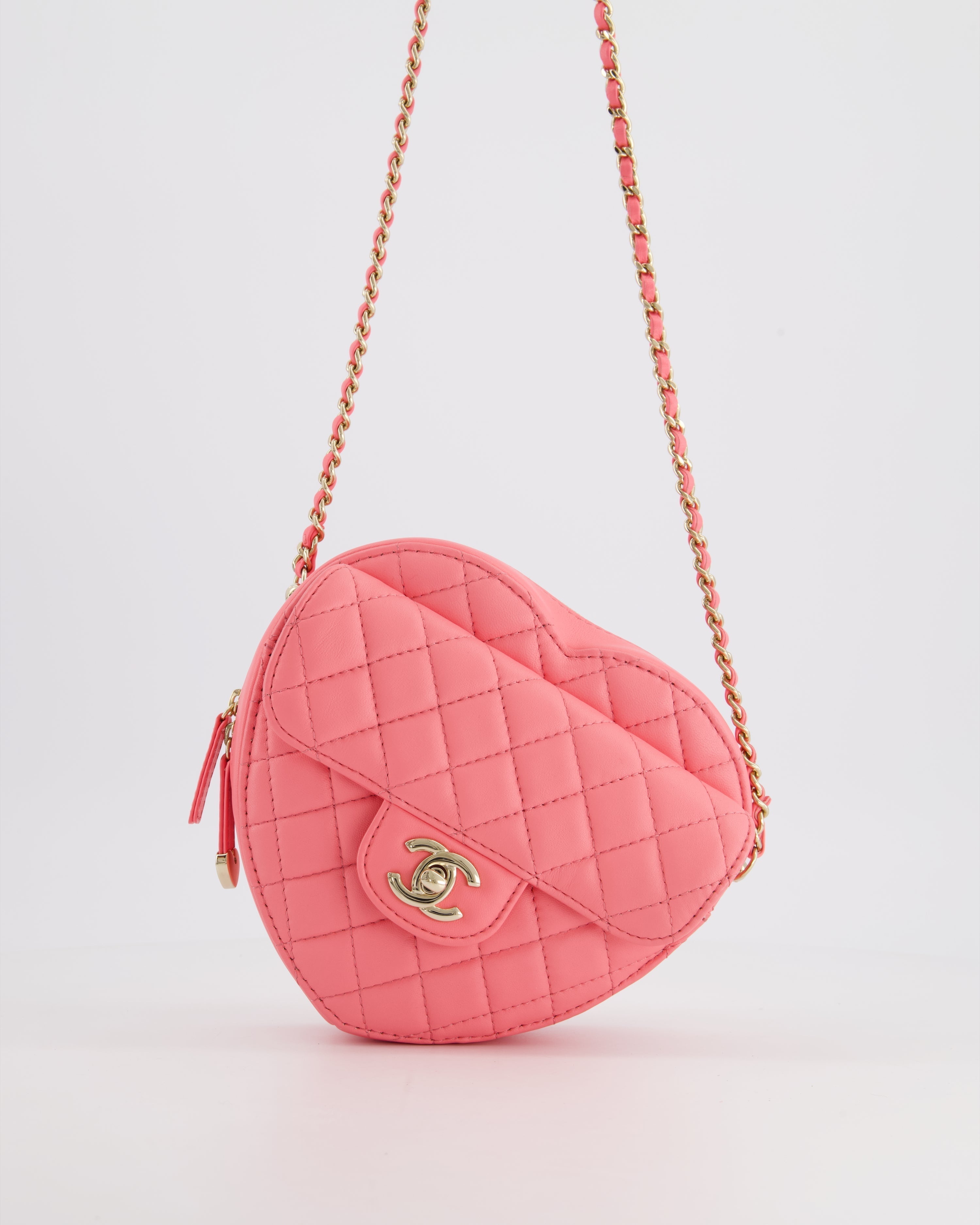 Chanel Coral Pink Medium Heart Bag with Chain and Champagne Gold Hardware