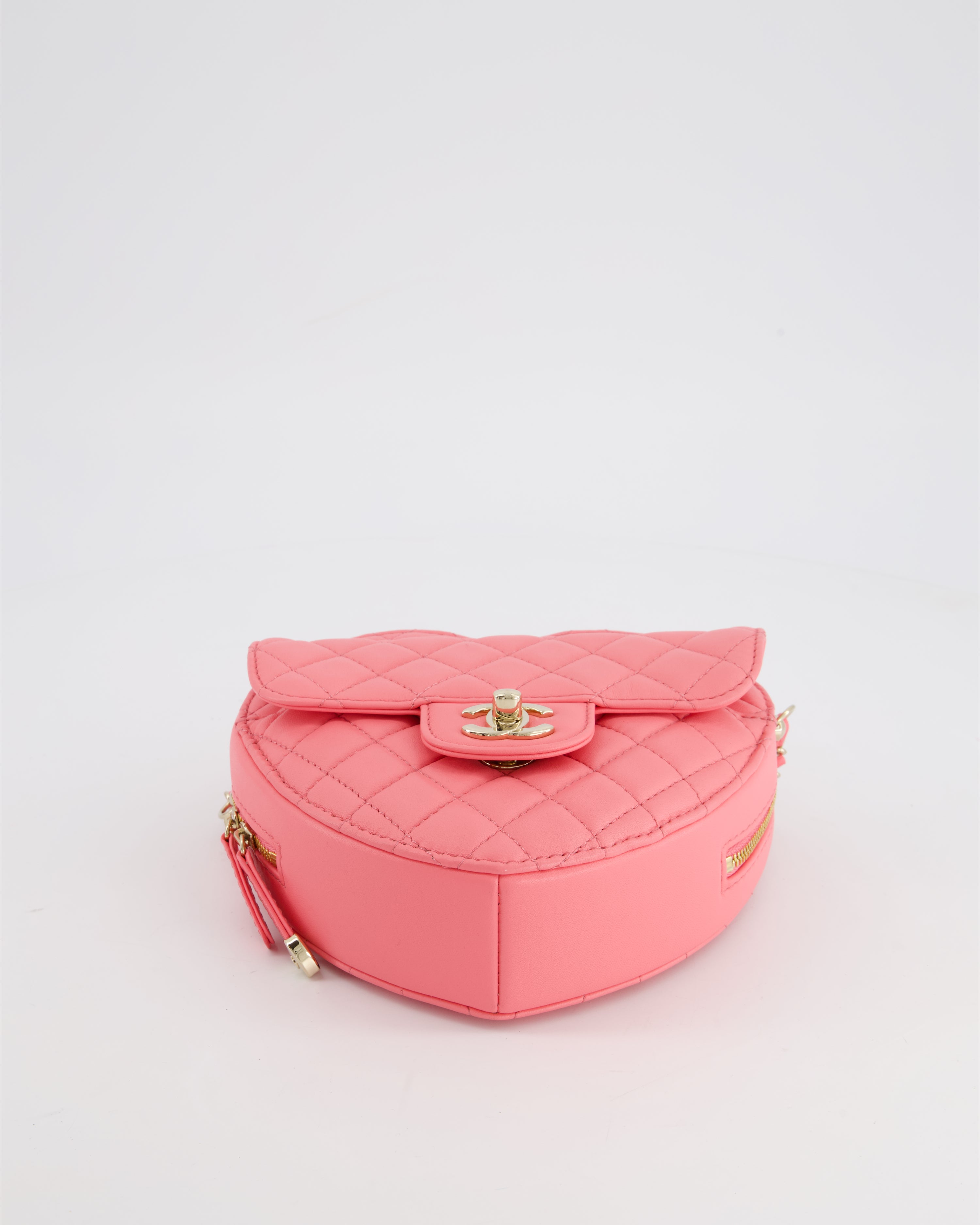 Chanel Coral Pink Medium Heart Bag with Chain and Champagne Gold Hardware