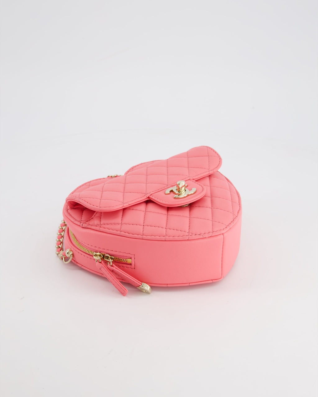 Chanel Coral Pink Medium Heart Bag with Chain and Champagne Gold Hardware