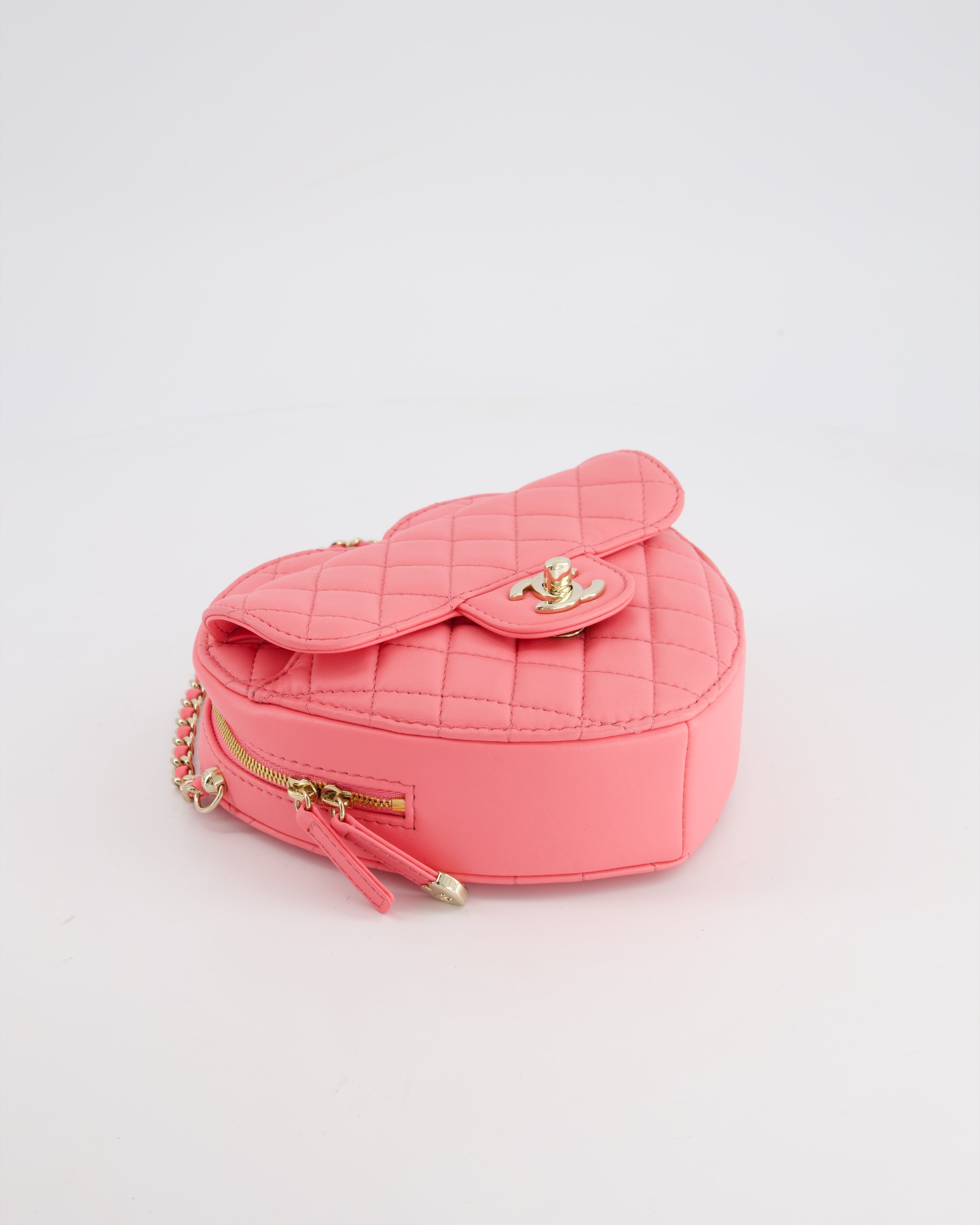 Chanel Coral Pink Medium Heart Bag with Chain and Champagne Gold Hardware