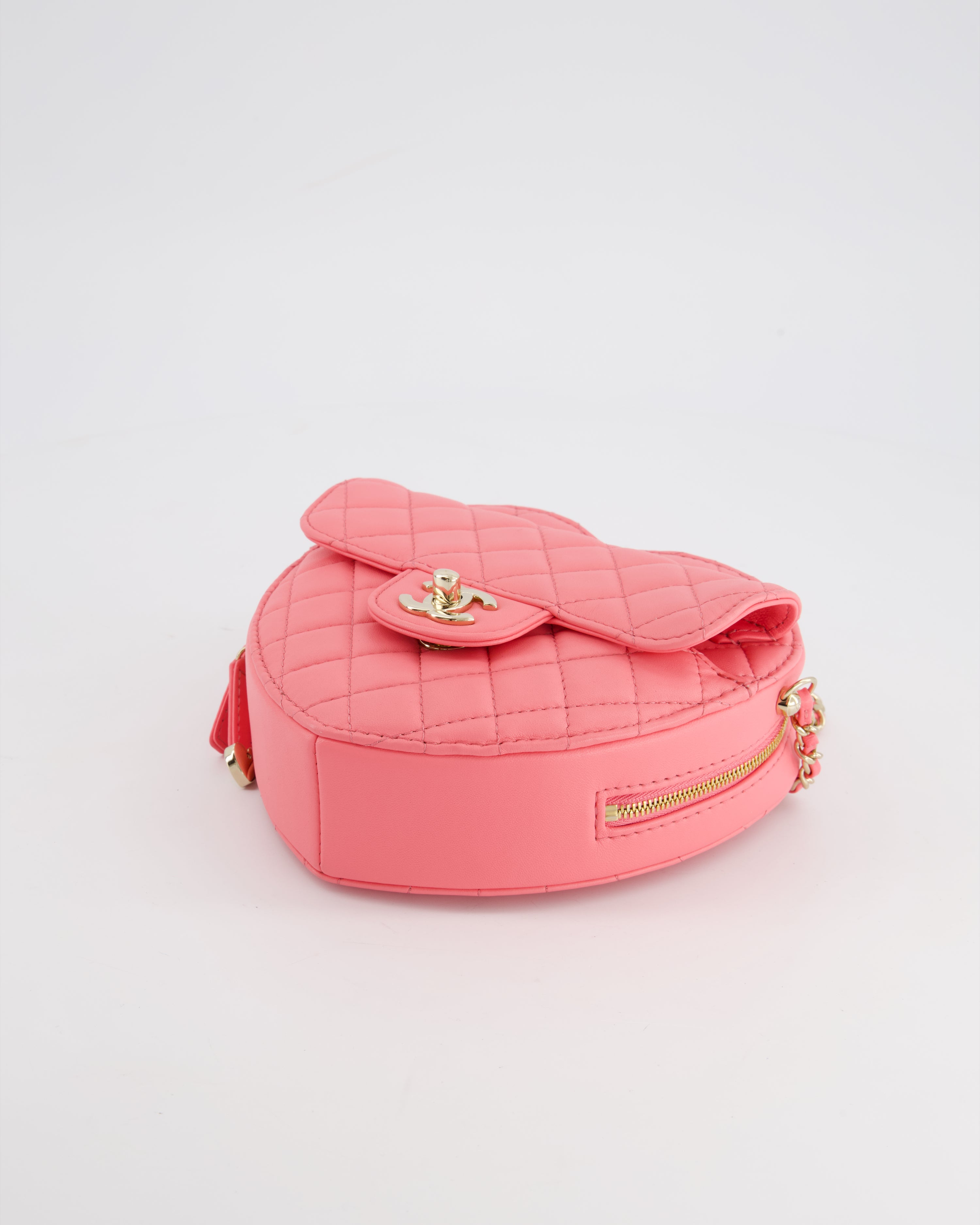 Chanel Coral Pink Medium Heart Bag with Chain and Champagne Gold Hardware