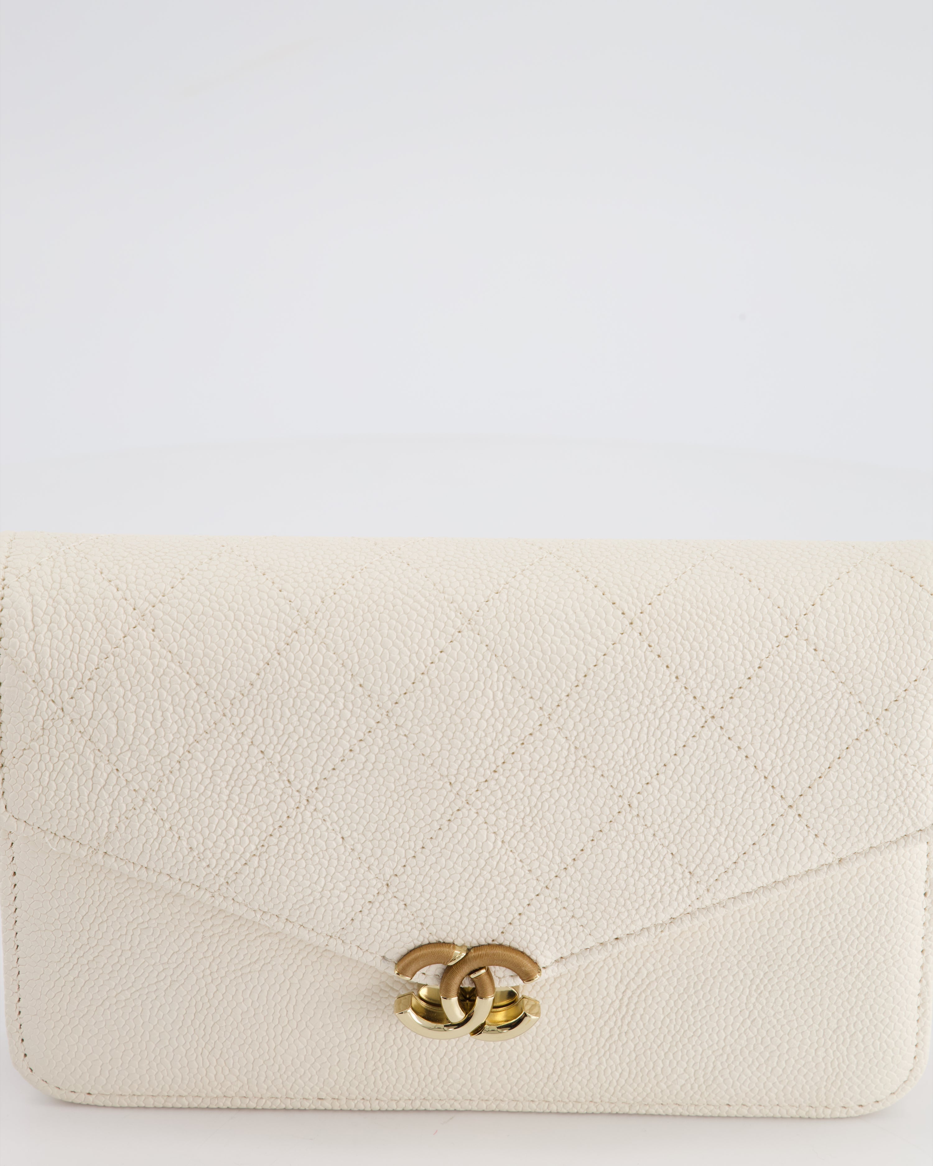 Chanel White Envelope Wallet on Chain Bag in Caviar Leather with Silver Hardware