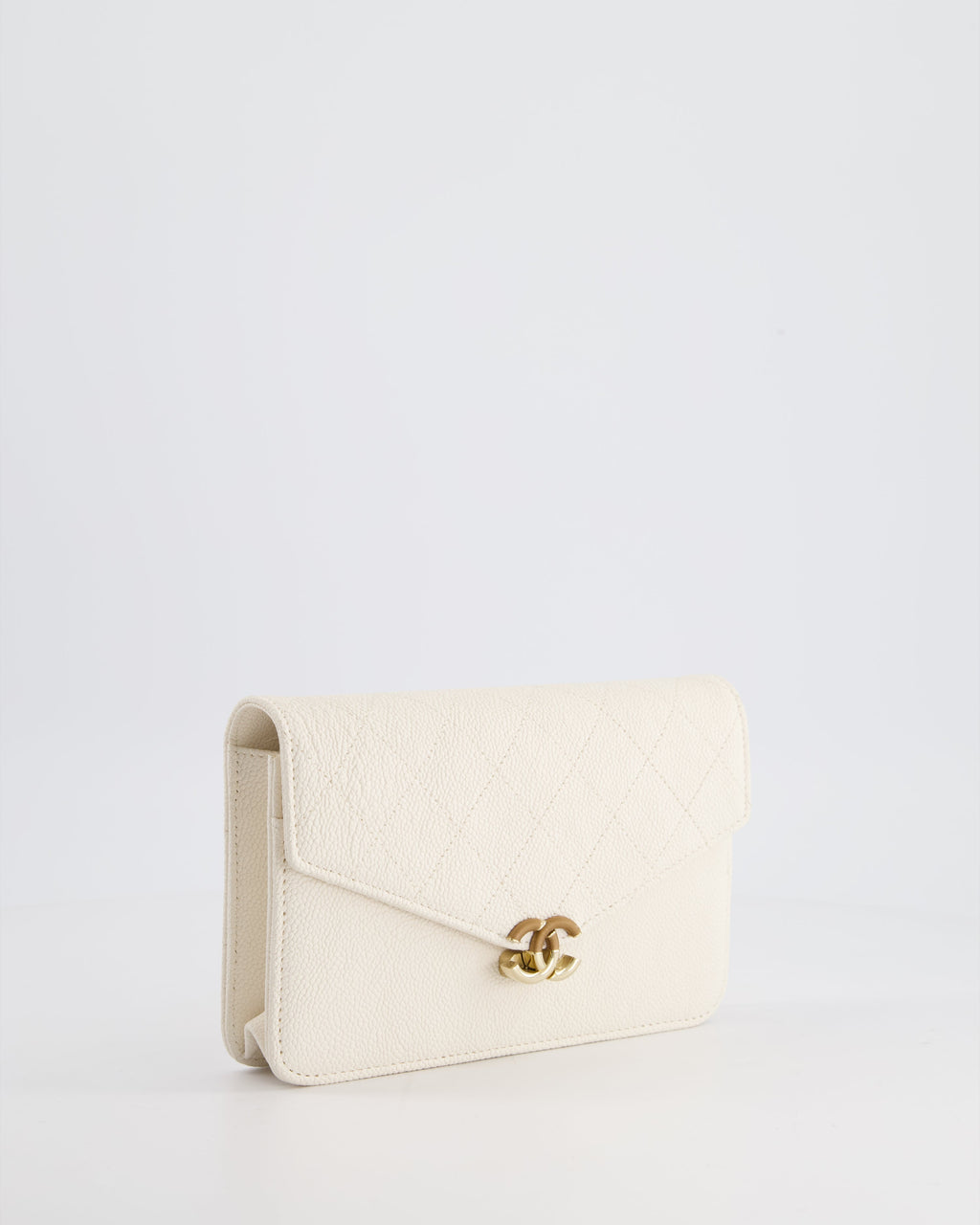 Chanel White Envelope Wallet on Chain Bag in Caviar Leather with Silver Hardware